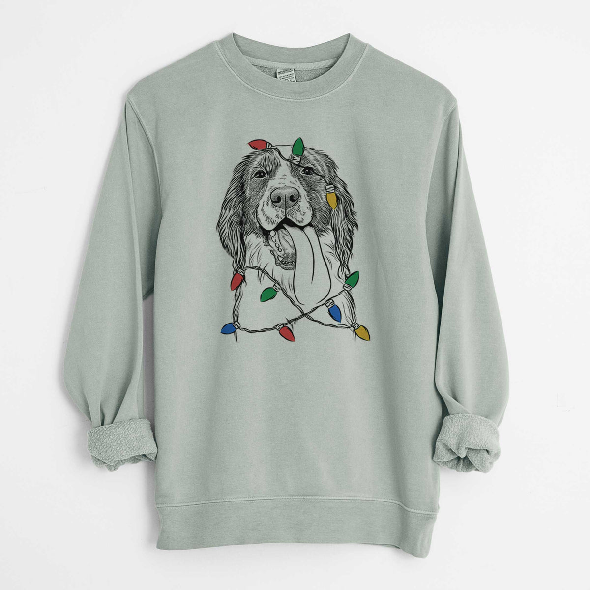Christmas Lights Duke the English Springer Spaniel - Unisex Pigment Dyed Crew Sweatshirt