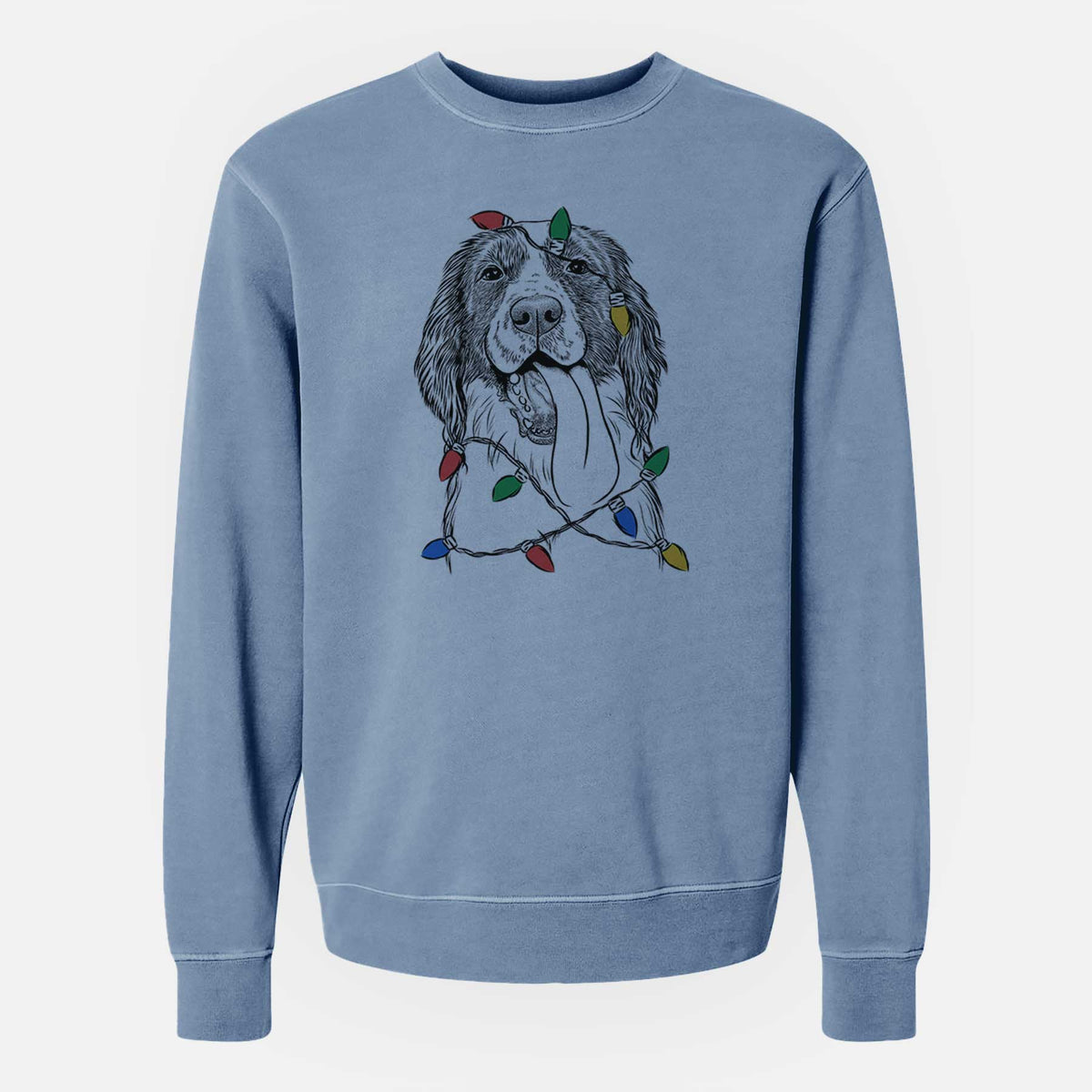 Christmas Lights Duke the English Springer Spaniel - Unisex Pigment Dyed Crew Sweatshirt
