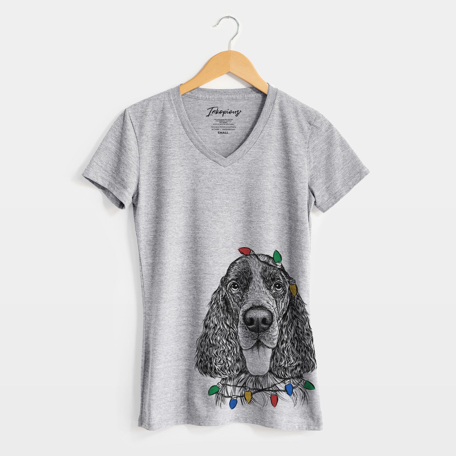 Christmas Lights Duke the English Springer Spaniel - Women's Perfect V-neck Shirt