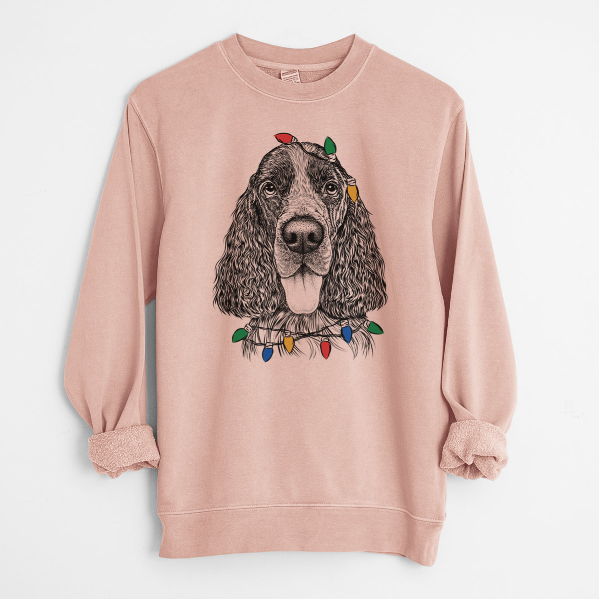 Christmas Lights Duke the English Springer Spaniel - Unisex Pigment Dyed Crew Sweatshirt