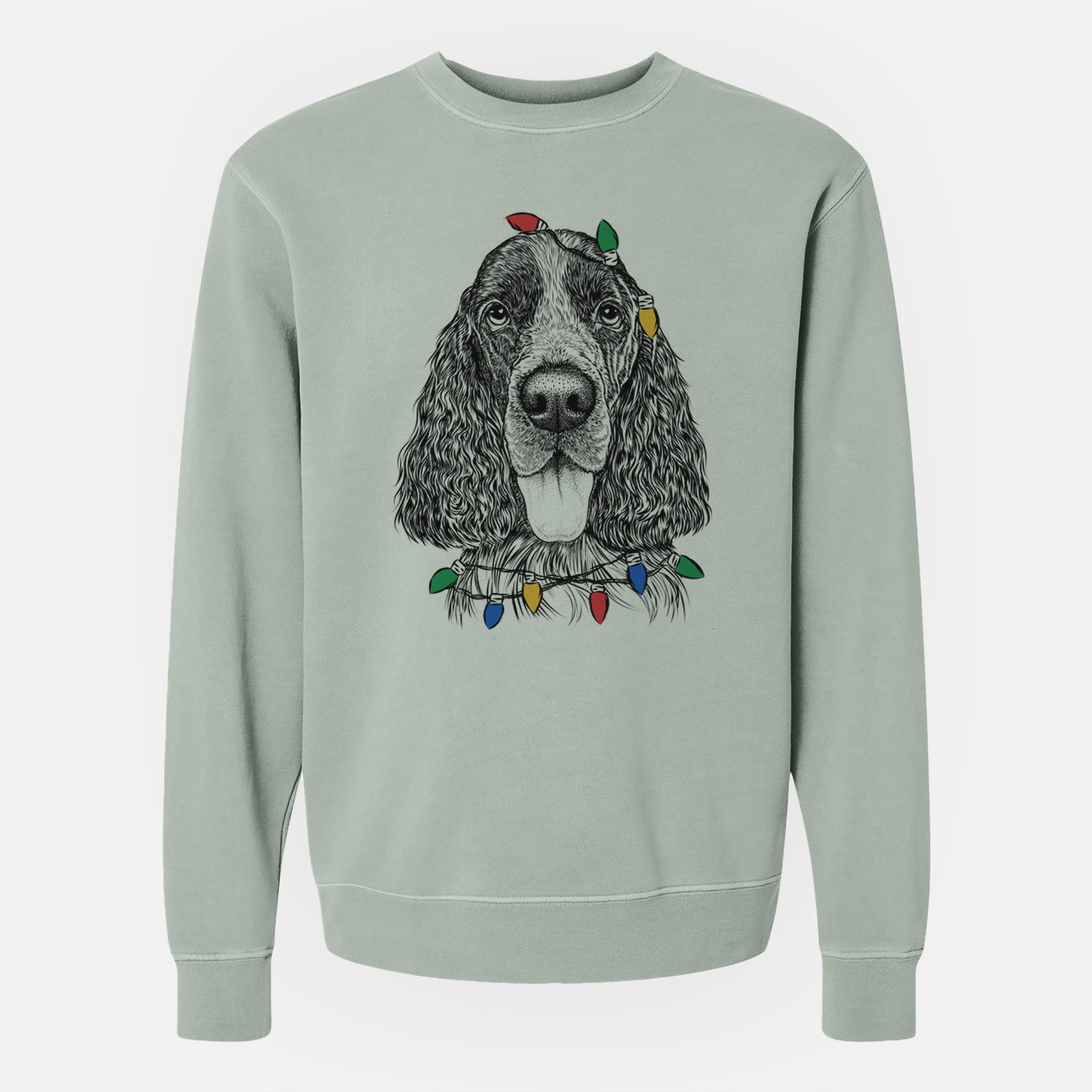 Christmas Lights Duke the English Springer Spaniel - Unisex Pigment Dyed Crew Sweatshirt