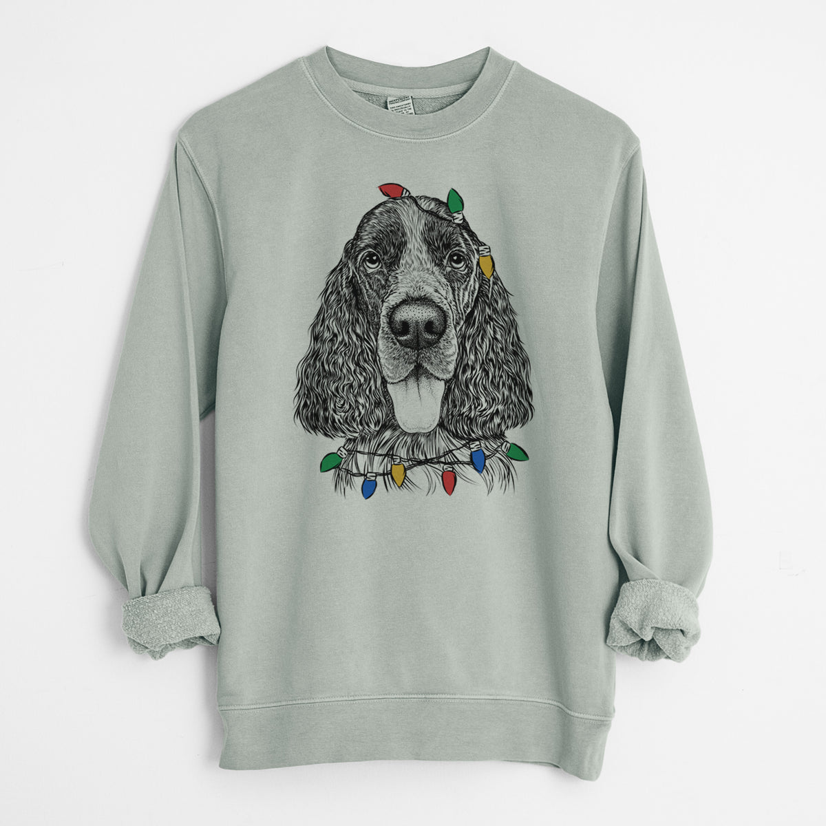 Christmas Lights Duke the English Springer Spaniel - Unisex Pigment Dyed Crew Sweatshirt