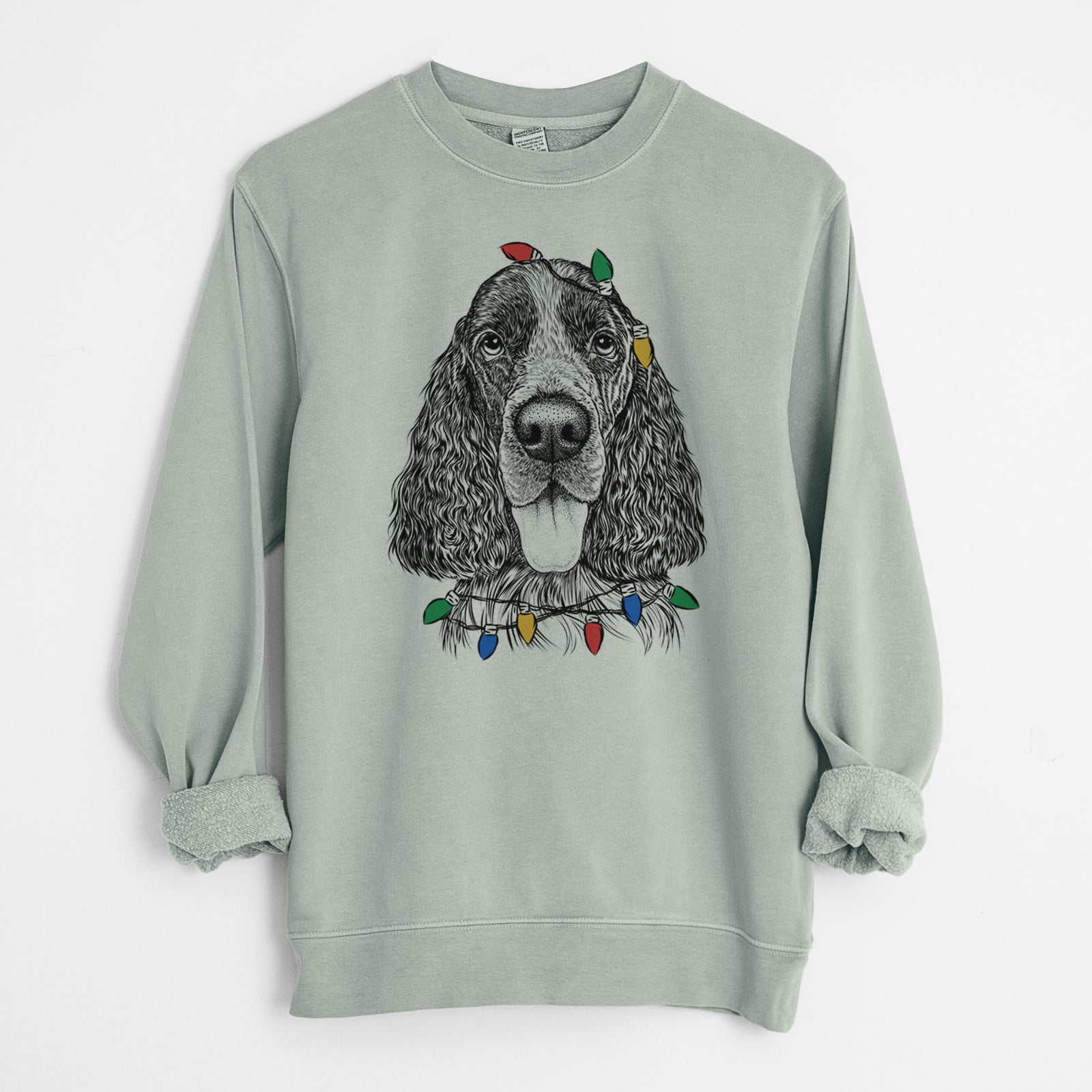 Christmas Lights Duke the English Springer Spaniel - Unisex Pigment Dyed Crew Sweatshirt