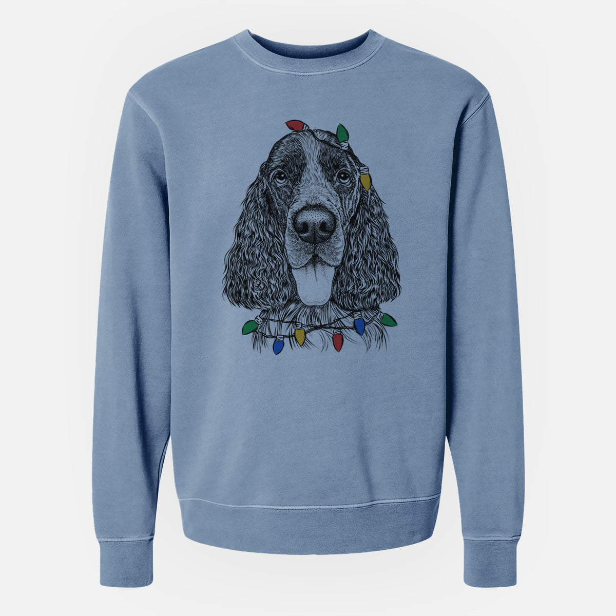 Christmas Lights Duke the English Springer Spaniel - Unisex Pigment Dyed Crew Sweatshirt