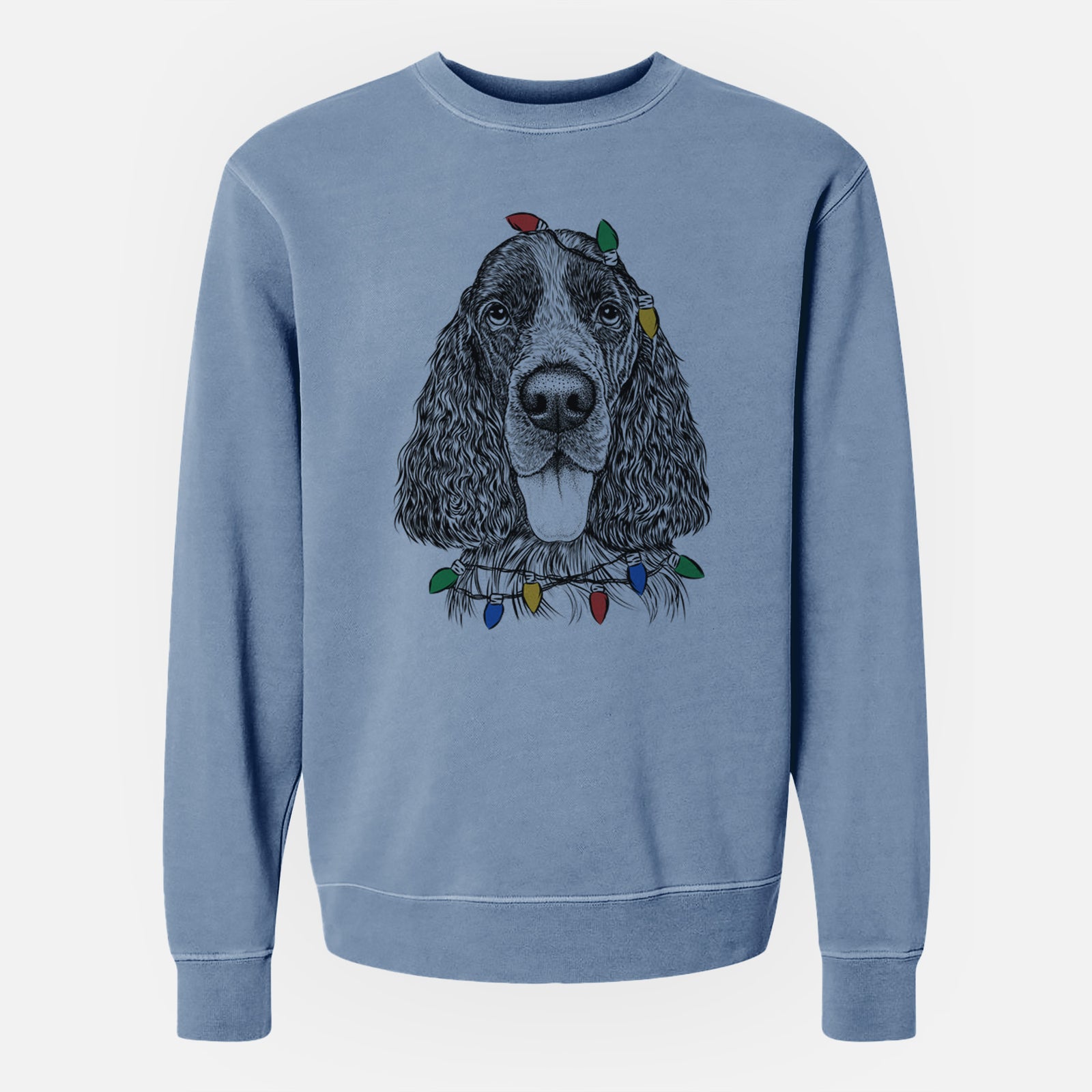 Christmas Lights Duke the English Springer Spaniel - Unisex Pigment Dyed Crew Sweatshirt
