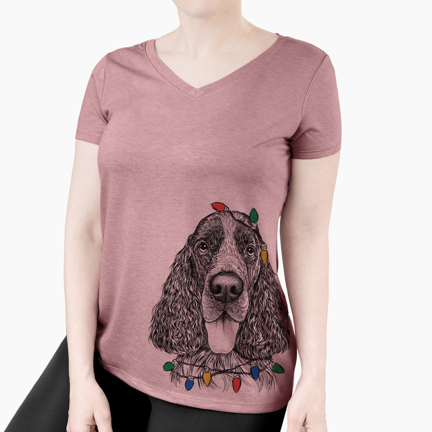 Christmas Lights Duke the English Springer Spaniel - Women's Perfect V-neck Shirt