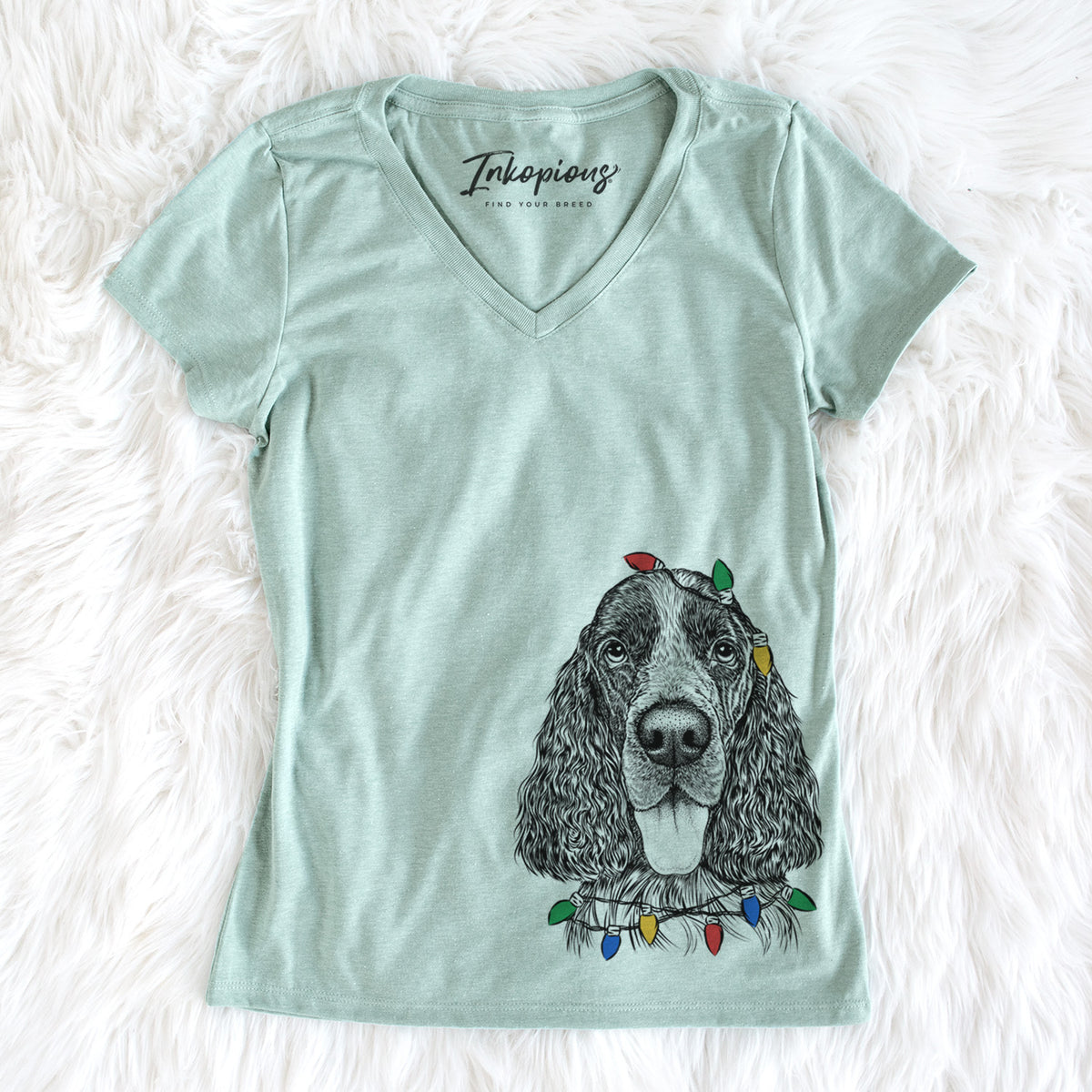 Christmas Lights Duke the English Springer Spaniel - Women&#39;s Perfect V-neck Shirt