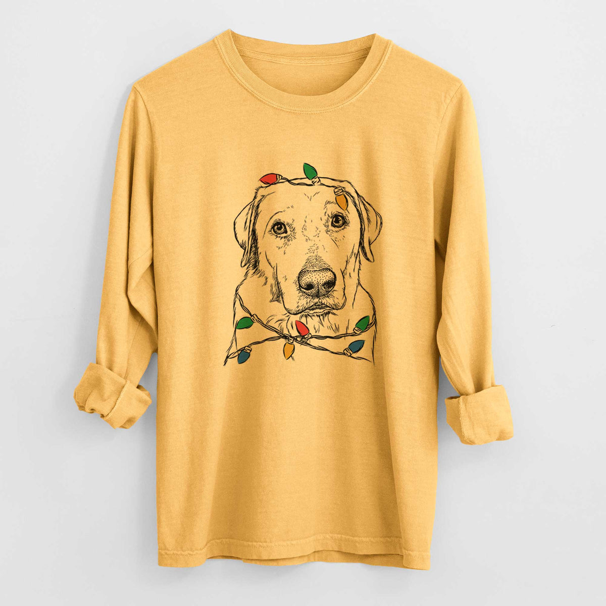 Christmas Lights Duke the Yellow Lab - Heavyweight 100% Cotton Long Sleeve