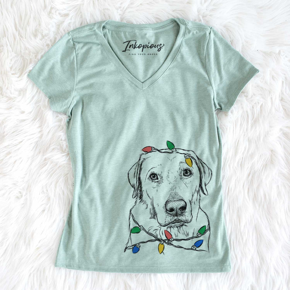 Christmas Lights Duke the Yellow Lab - Women&#39;s V-neck Shirt