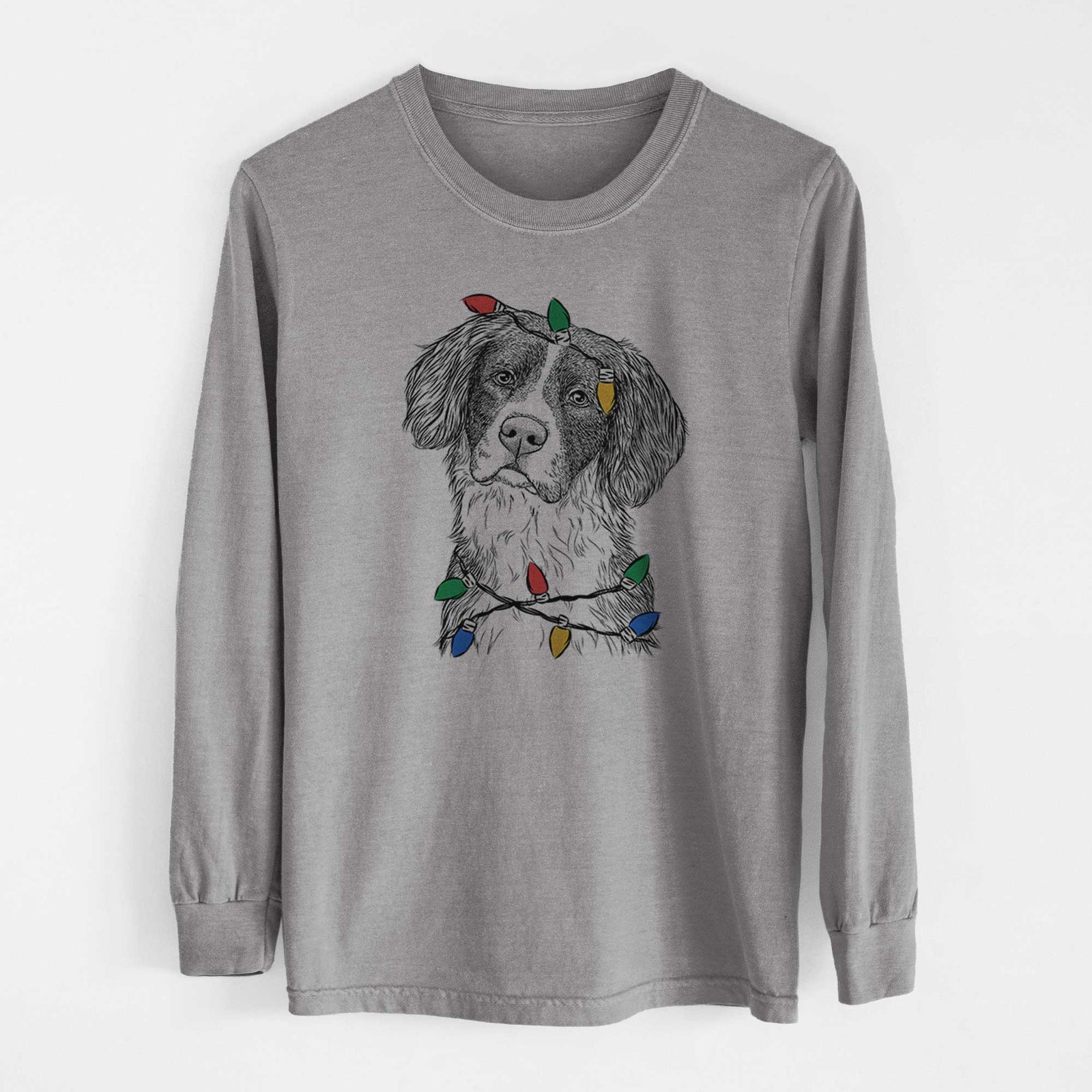 Christmas Lights Dulce  the Drentsche Patrijshond - Heavyweight 100% Cotton Long Sleeve