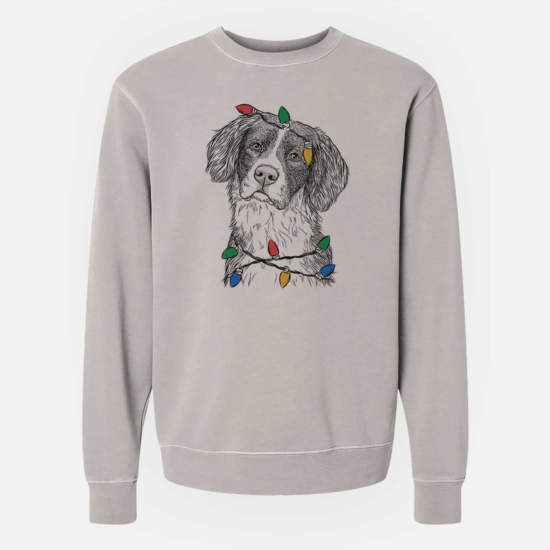 Christmas Lights Dulce  the Drentsche Patrijshond - Unisex Pigment Dyed Crew Sweatshirt