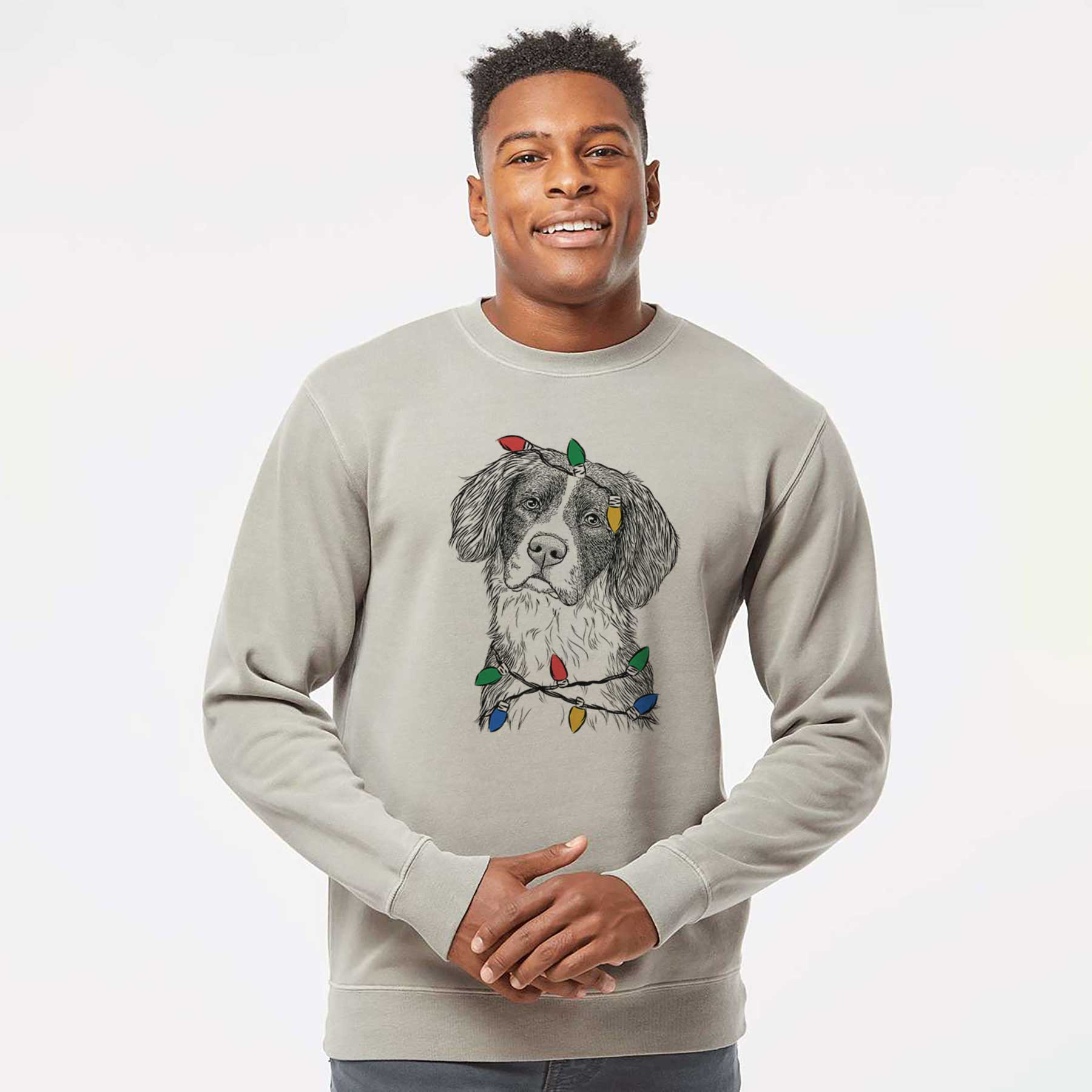 Christmas Lights Dulce  the Drentsche Patrijshond - Unisex Pigment Dyed Crew Sweatshirt