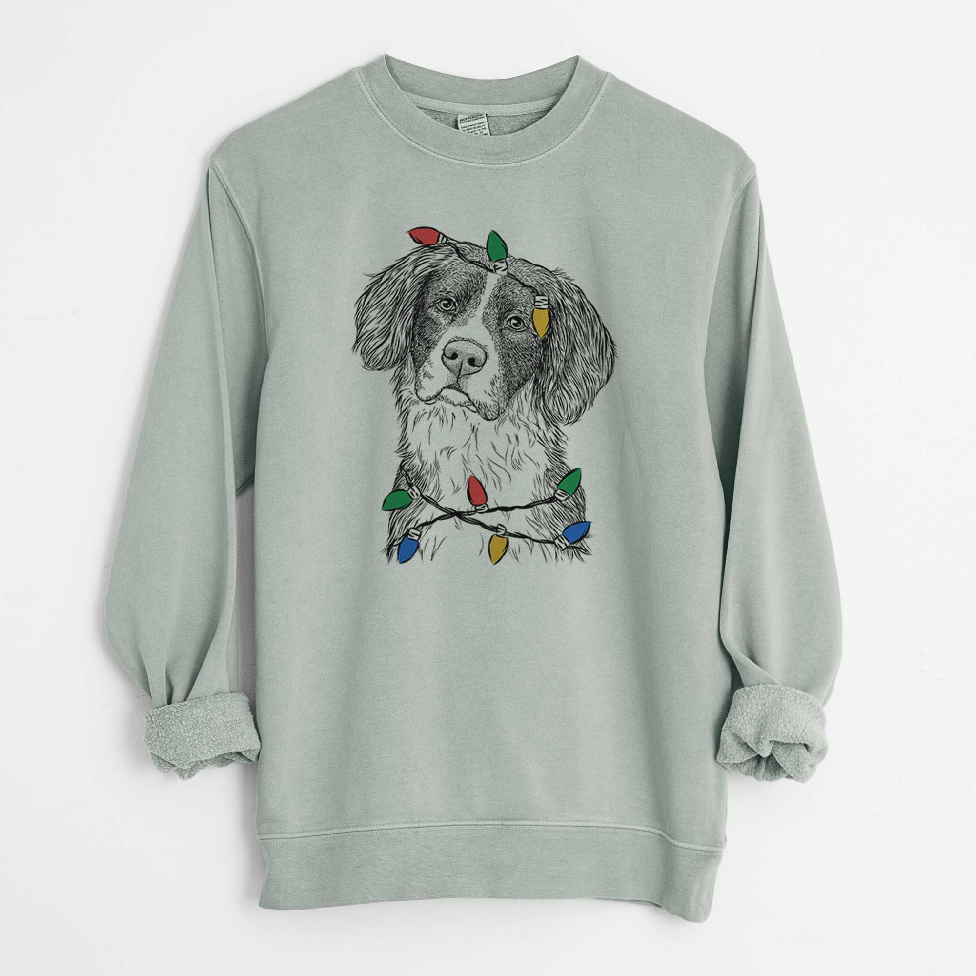 Christmas Lights Dulce  the Drentsche Patrijshond - Unisex Pigment Dyed Crew Sweatshirt