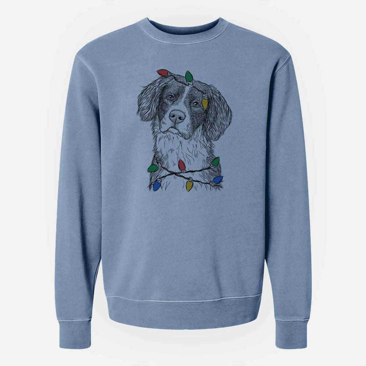 Christmas Lights Dulce  the Drentsche Patrijshond - Unisex Pigment Dyed Crew Sweatshirt