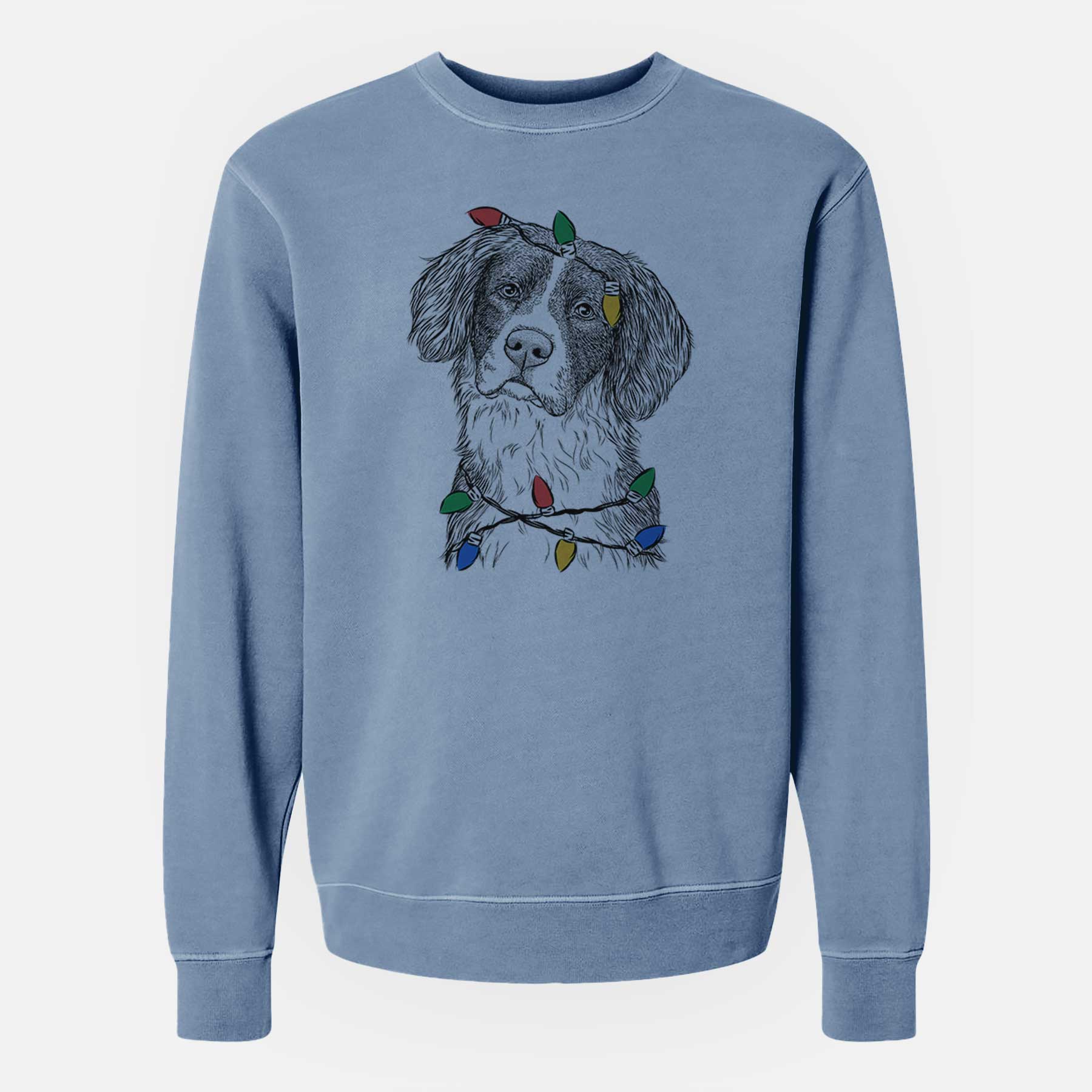 Christmas Lights Dulce  the Drentsche Patrijshond - Unisex Pigment Dyed Crew Sweatshirt