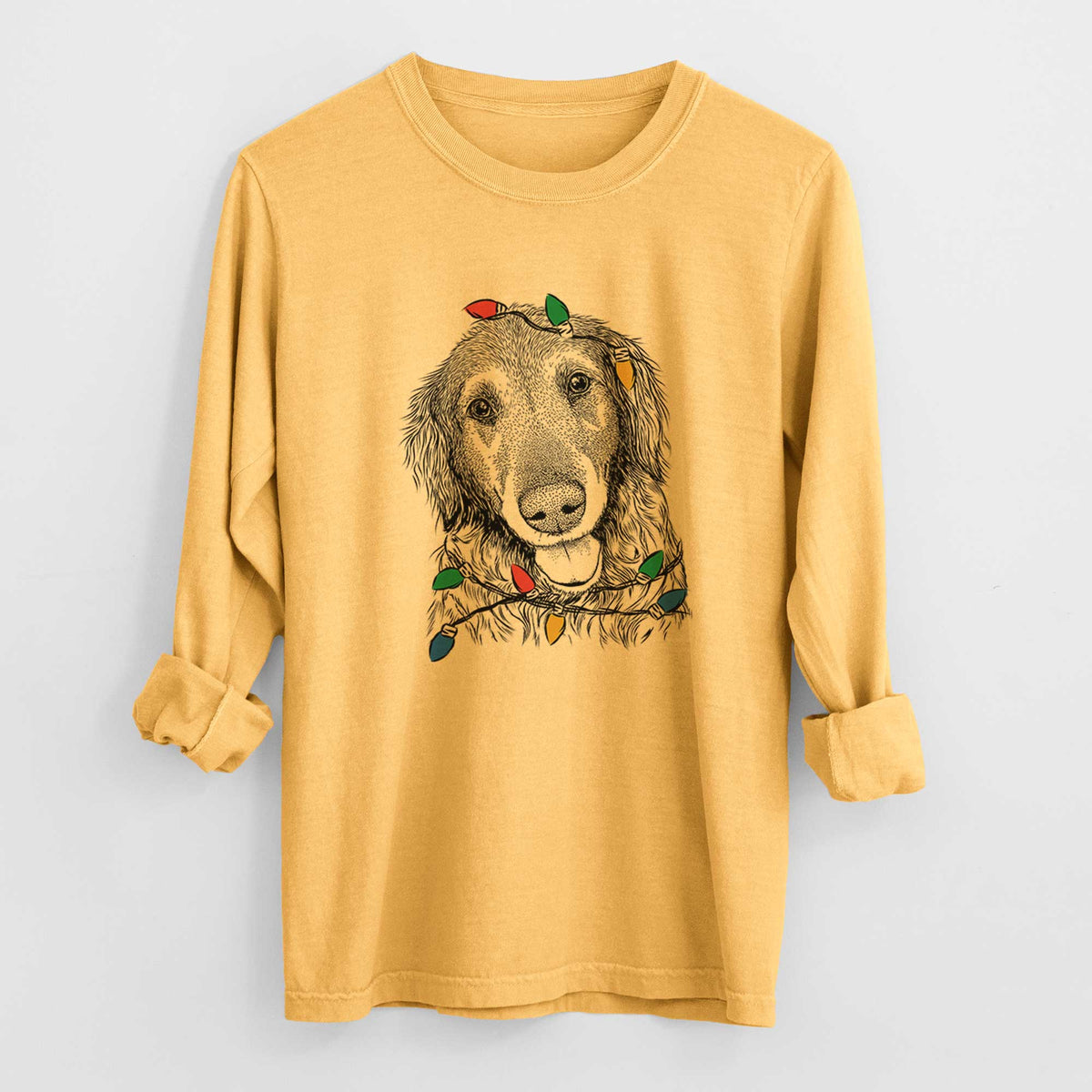Christmas Lights Duncan the Golden Retriever - Heavyweight 100% Cotton Long Sleeve