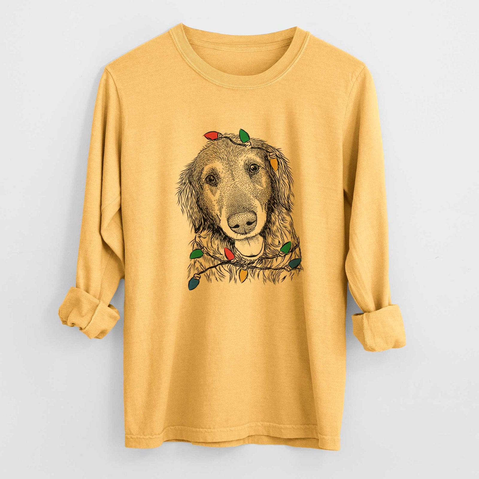 Christmas Lights Duncan the Golden Retriever - Heavyweight 100% Cotton Long Sleeve