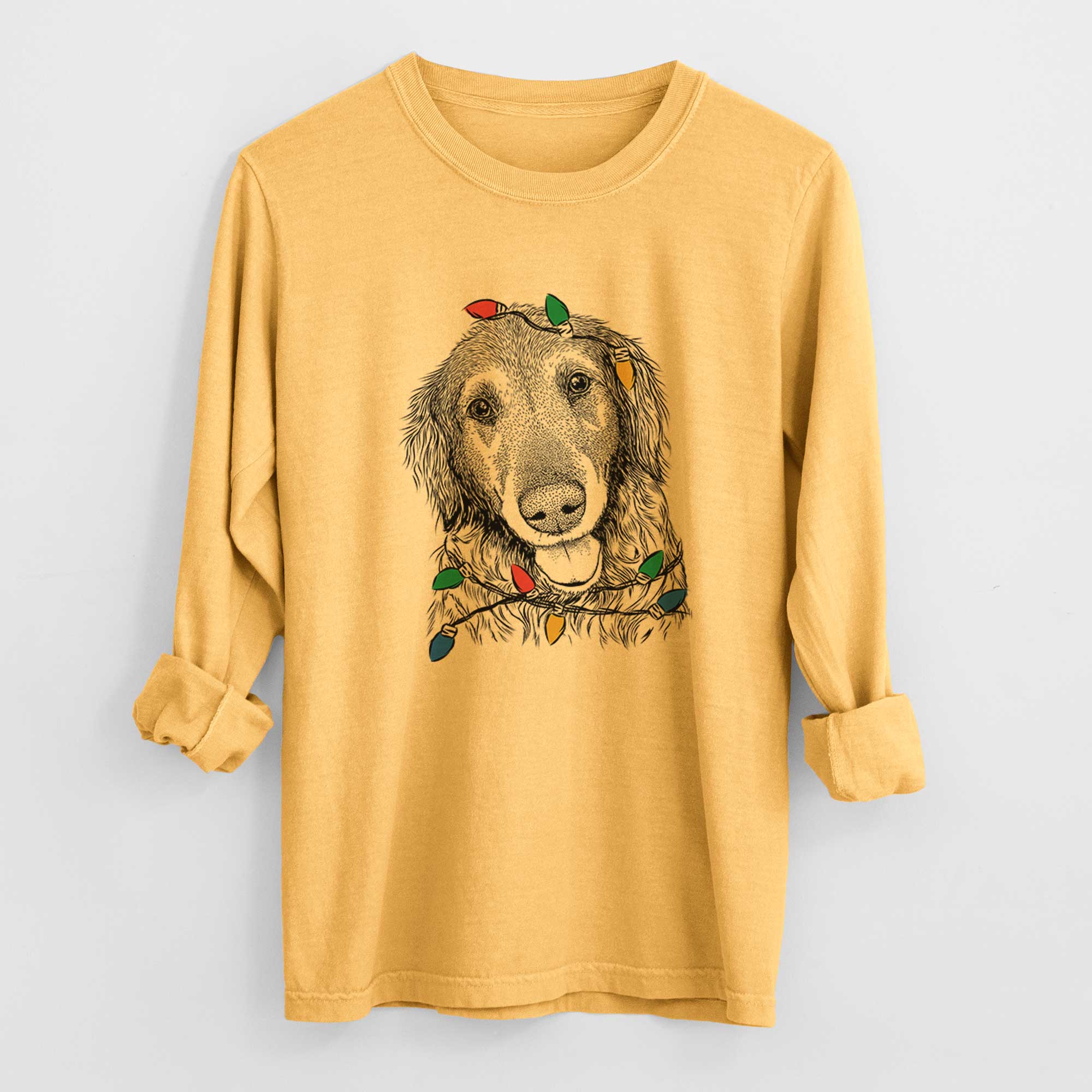 Christmas Lights Duncan the Golden Retriever - Heavyweight 100% Cotton Long Sleeve