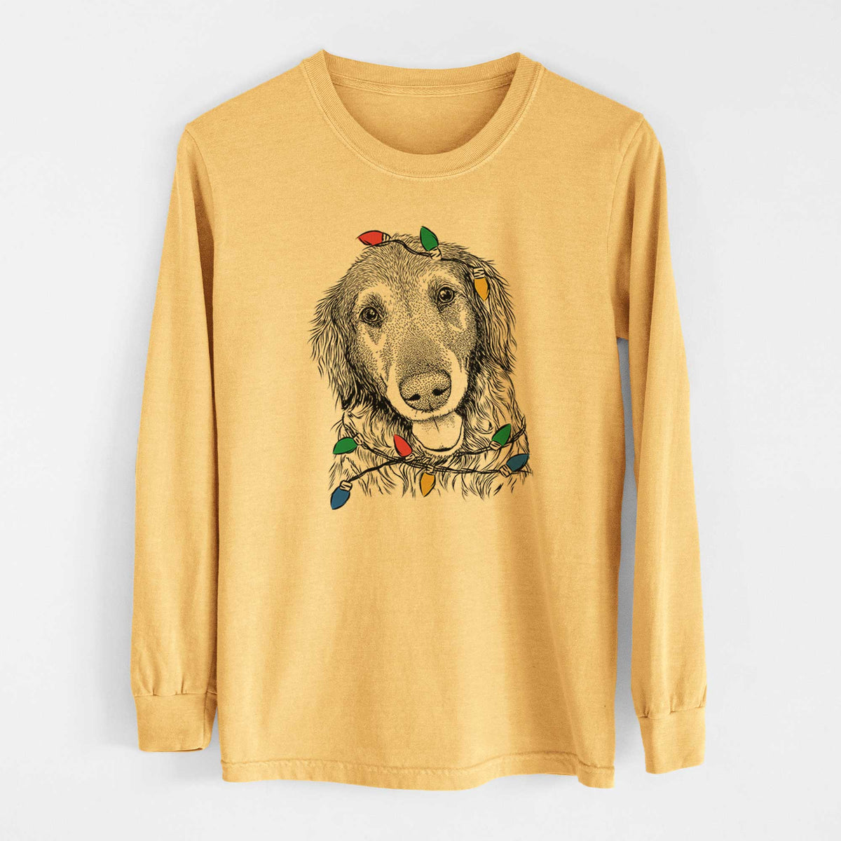 Christmas Lights Duncan the Golden Retriever - Heavyweight 100% Cotton Long Sleeve