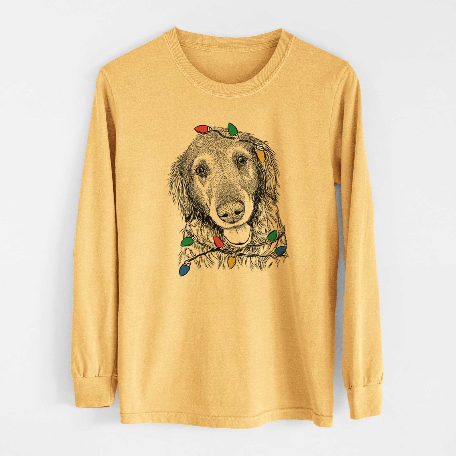 Christmas Lights Duncan the Golden Retriever - Heavyweight 100% Cotton Long Sleeve