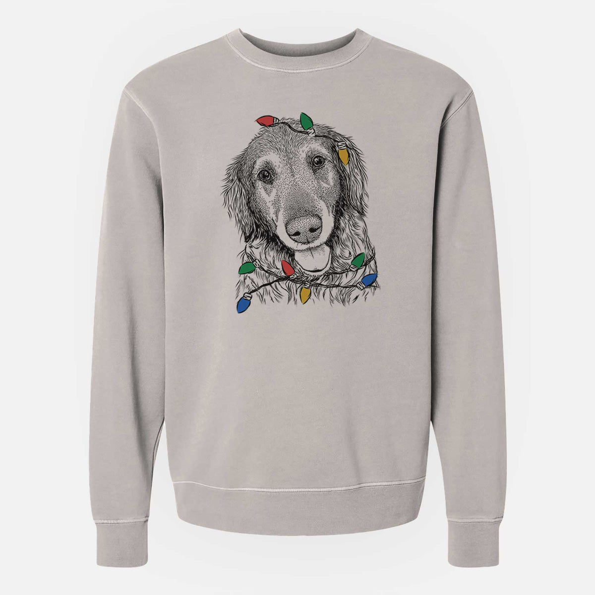 Christmas Lights Duncan the Golden Retriever - Unisex Pigment Dyed Crew Sweatshirt