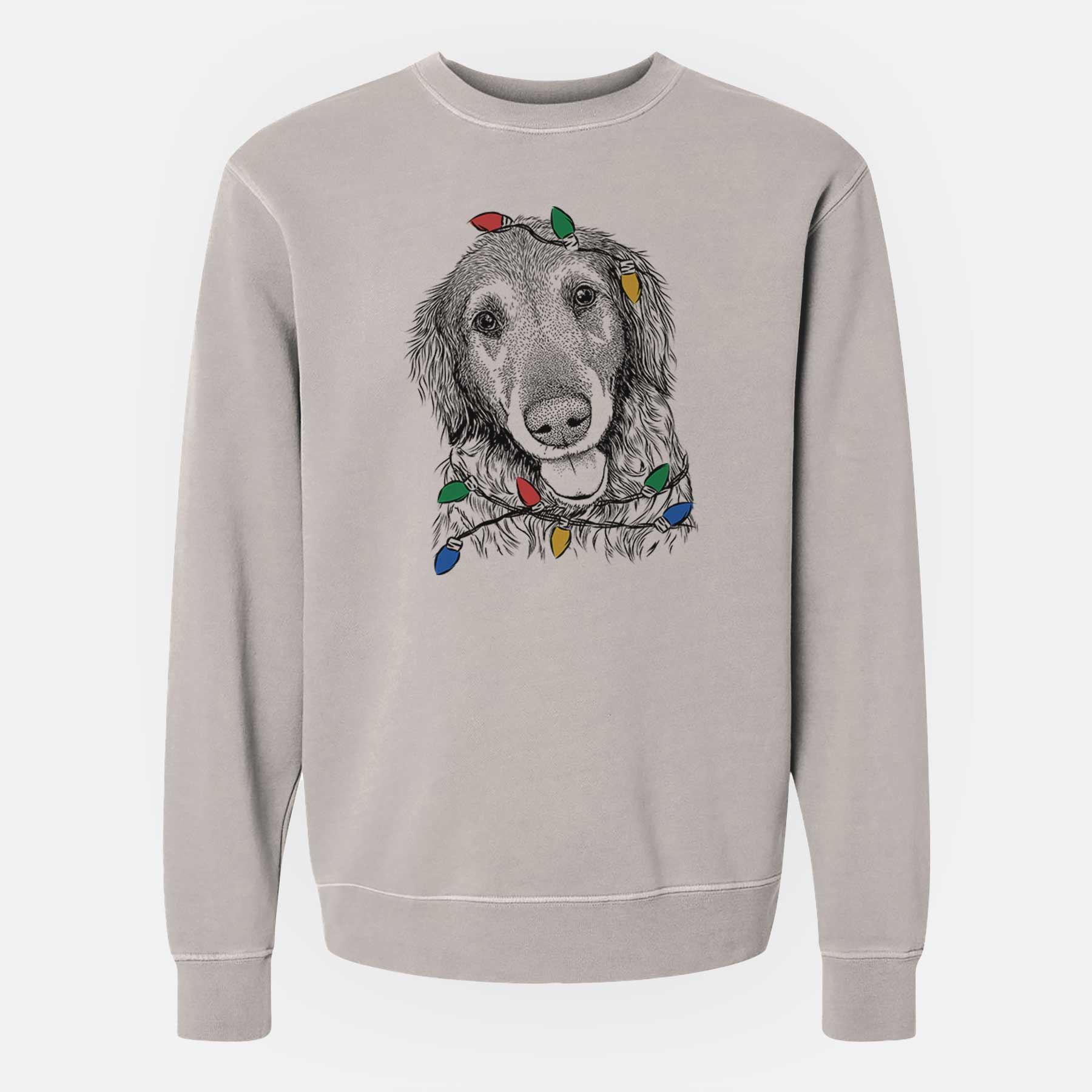 Christmas Lights Duncan the Golden Retriever - Unisex Pigment Dyed Crew Sweatshirt