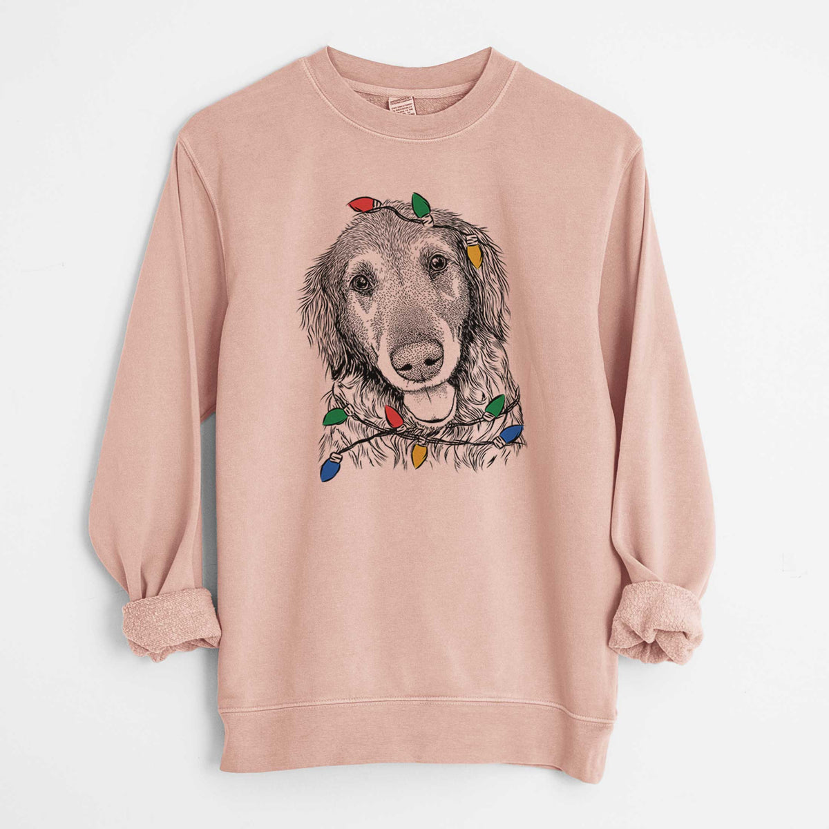 Christmas Lights Duncan the Golden Retriever - Unisex Pigment Dyed Crew Sweatshirt