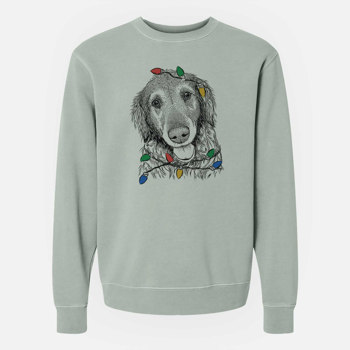 Christmas Lights Duncan the Golden Retriever - Unisex Pigment Dyed Crew Sweatshirt