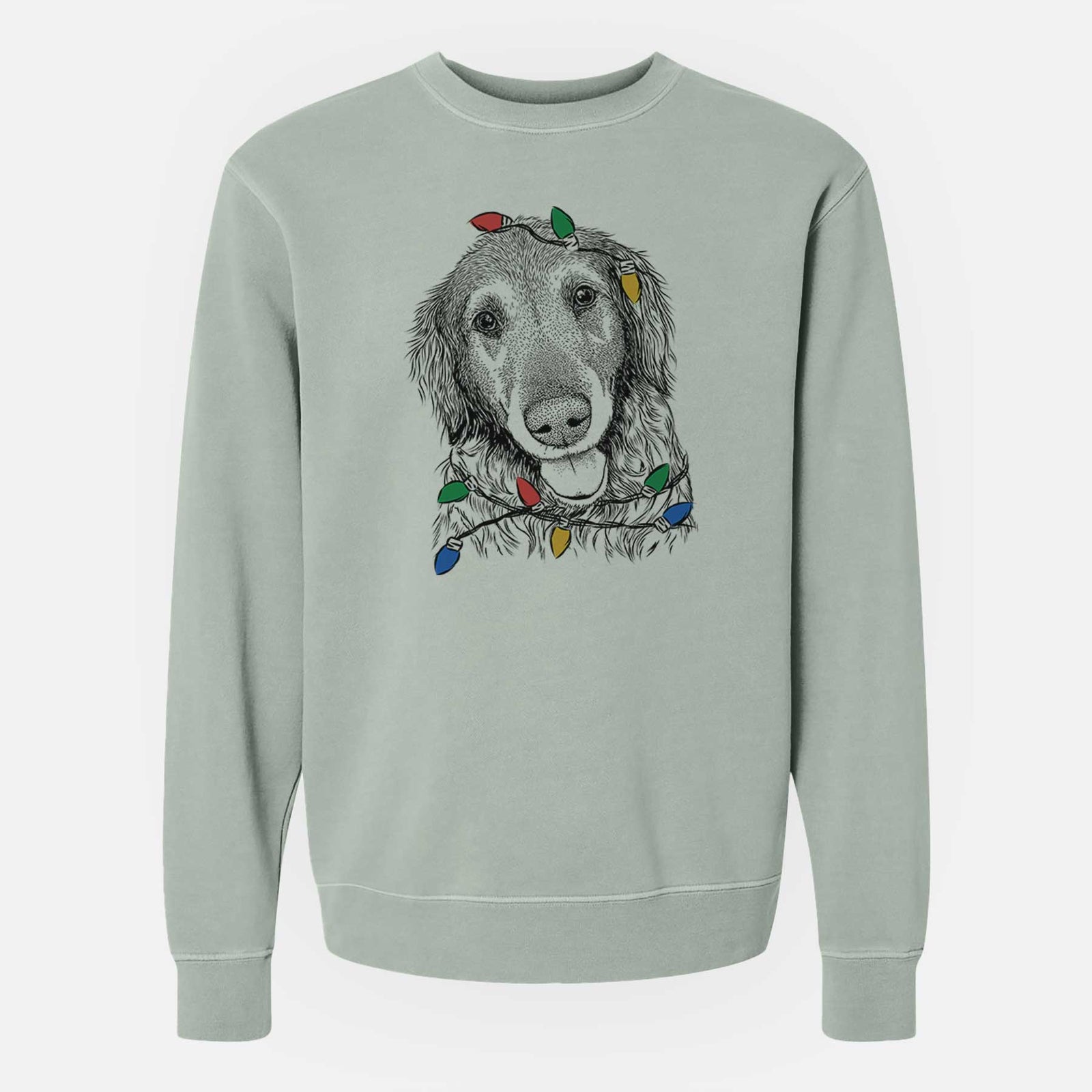 Christmas Lights Duncan the Golden Retriever - Unisex Pigment Dyed Crew Sweatshirt