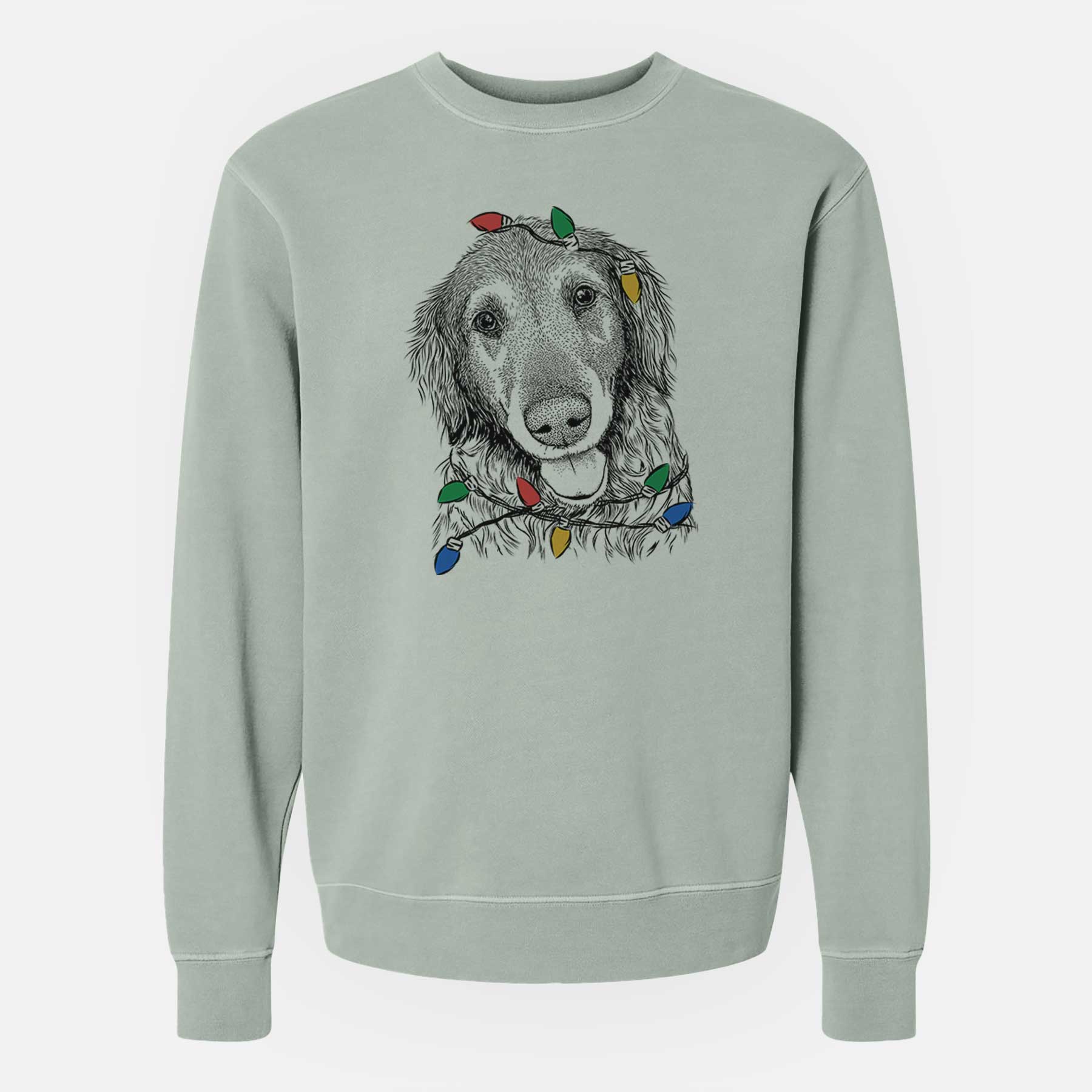 Christmas Lights Duncan the Golden Retriever - Unisex Pigment Dyed Crew Sweatshirt