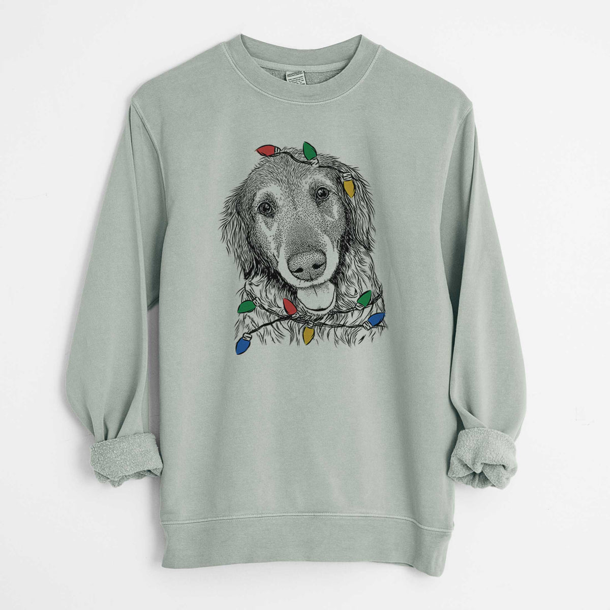 Christmas Lights Duncan the Golden Retriever - Unisex Pigment Dyed Crew Sweatshirt