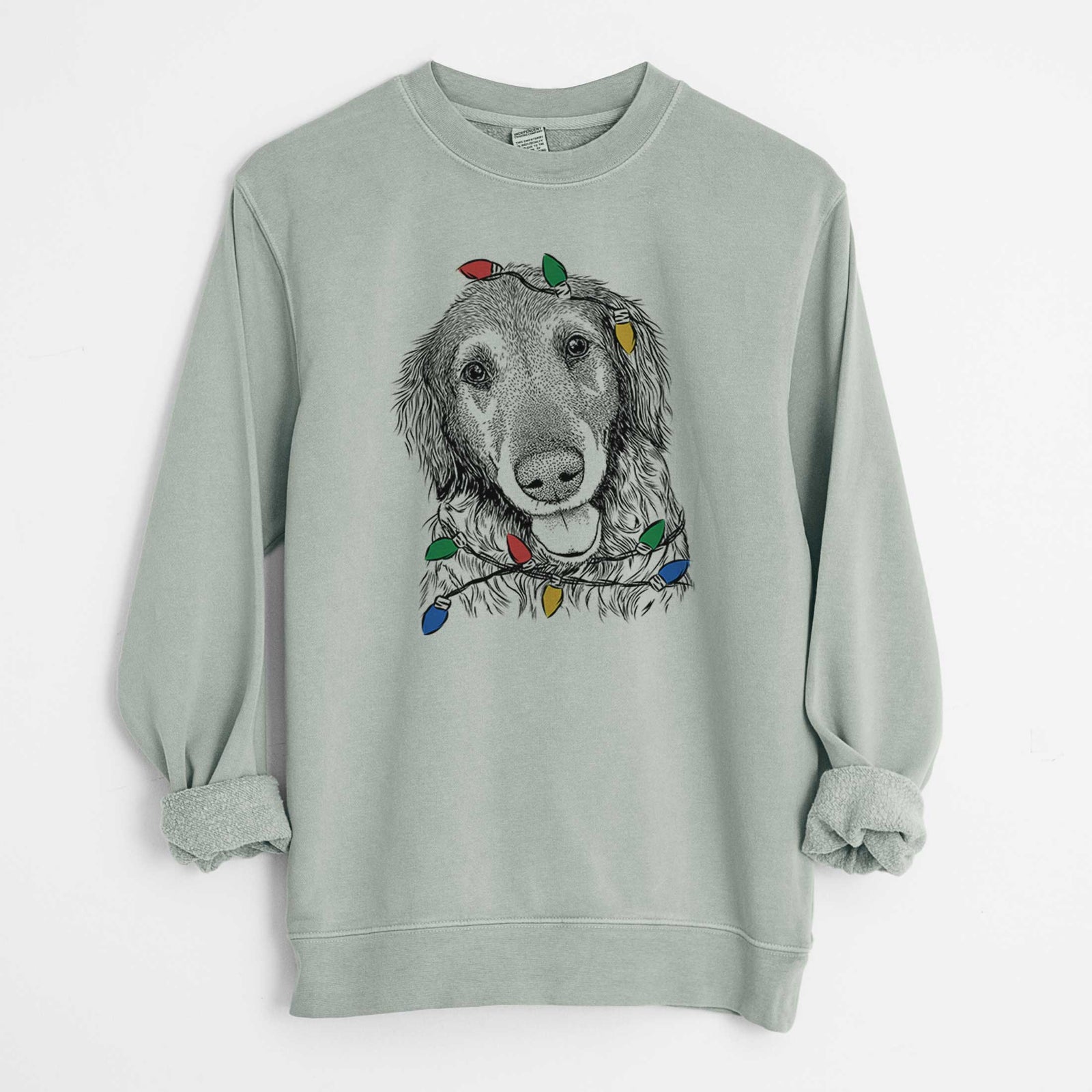 Christmas Lights Duncan the Golden Retriever - Unisex Pigment Dyed Crew Sweatshirt