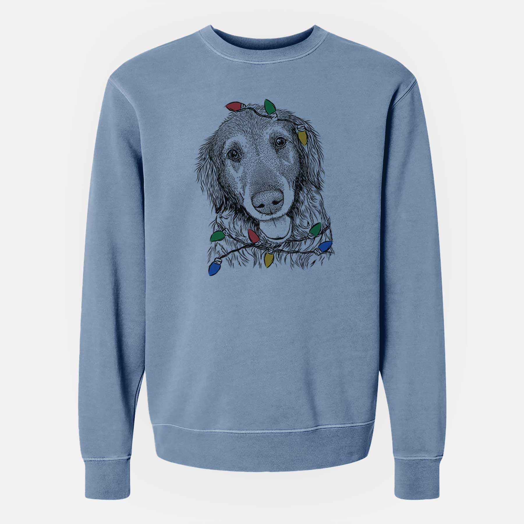 Christmas Lights Duncan the Golden Retriever - Unisex Pigment Dyed Crew Sweatshirt