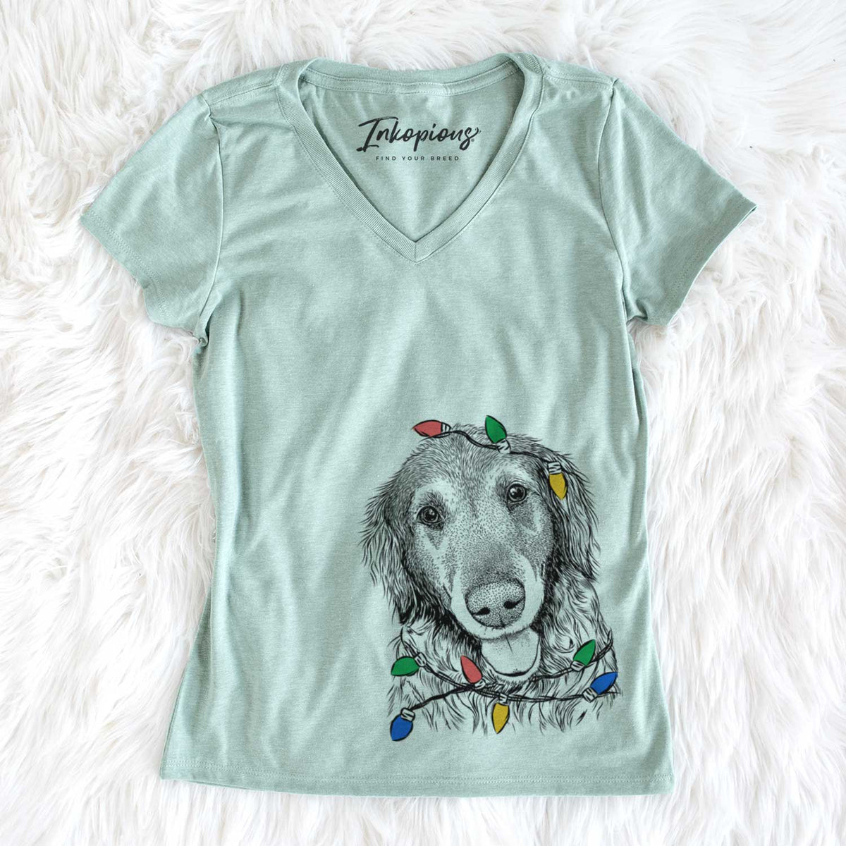 Christmas Lights Duncan the Golden Retriever - Women&#39;s V-neck Shirt