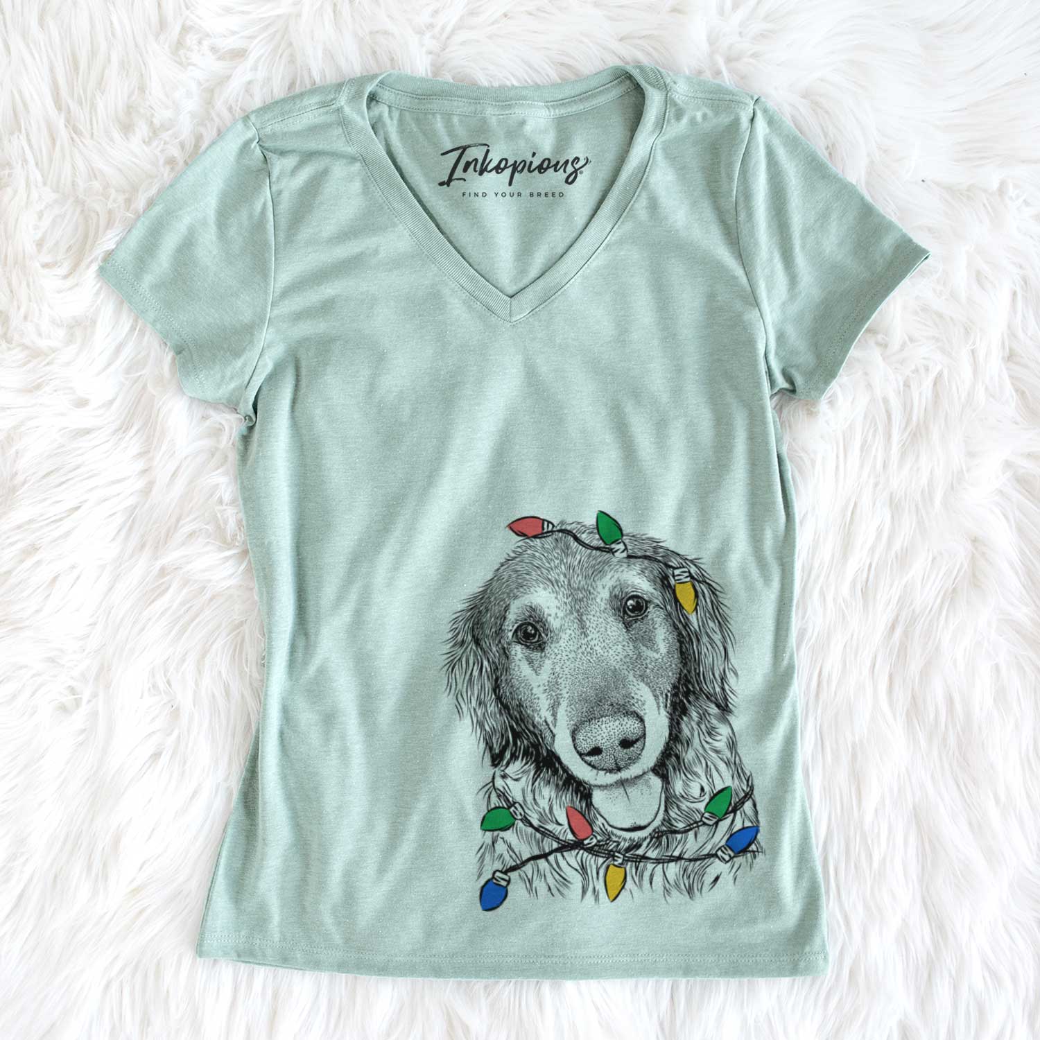 Christmas Lights Duncan the Golden Retriever - Women's V-neck Shirt