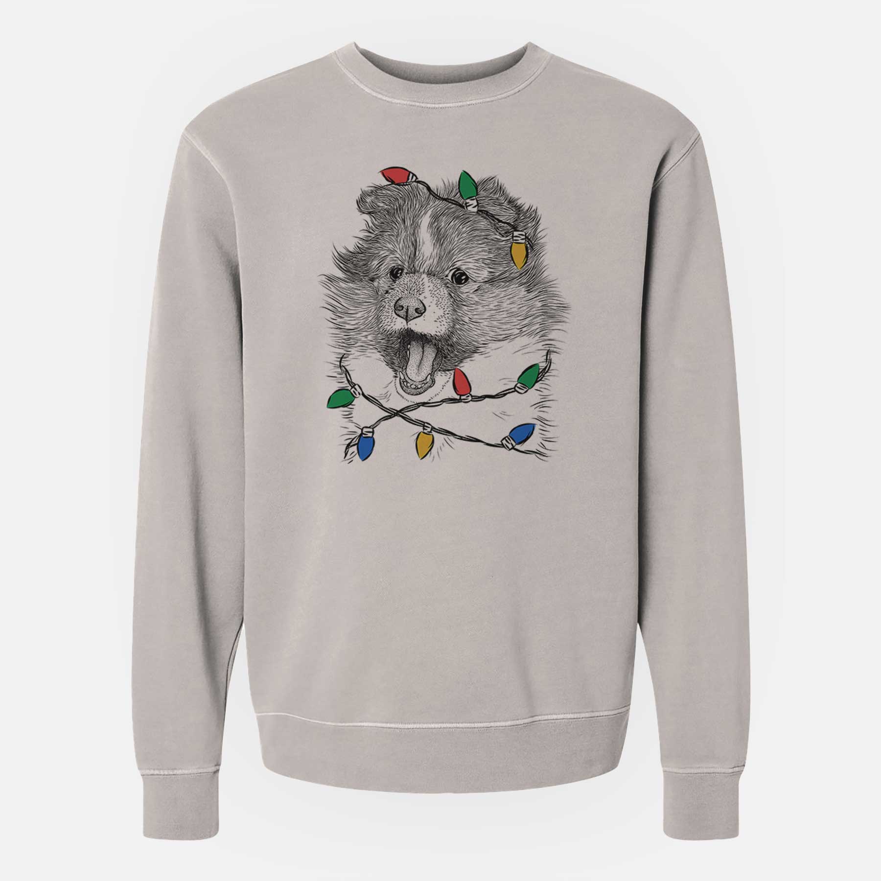 Christmas Lights Dylan the Shetland Sheepdog - Unisex Pigment Dyed Crew Sweatshirt