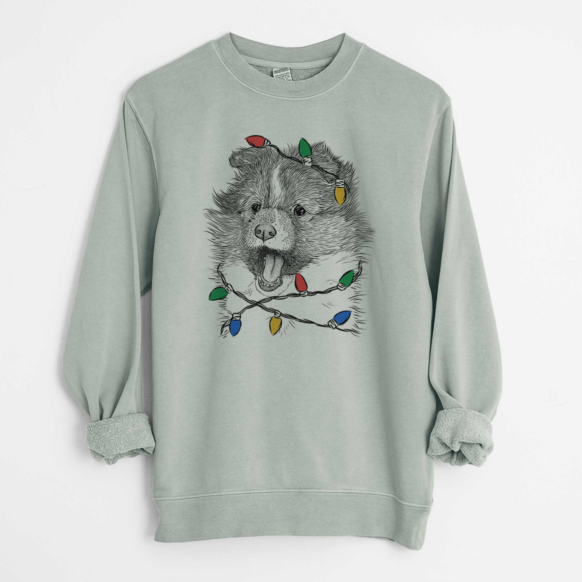 Christmas Lights Dylan the Shetland Sheepdog - Unisex Pigment Dyed Crew Sweatshirt