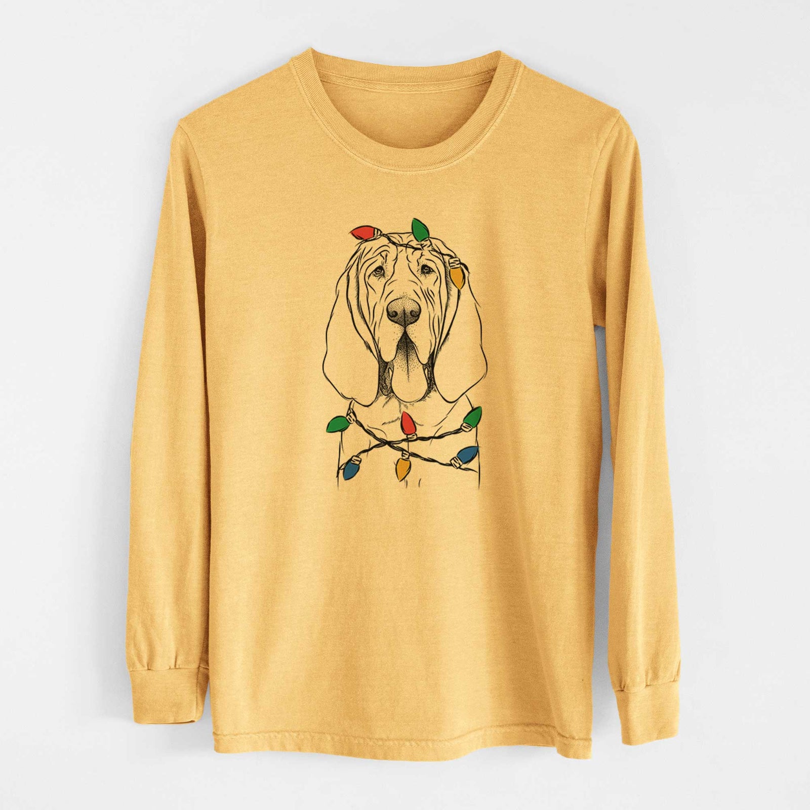 Christmas Lights Earl the Bloodhound - Heavyweight 100% Cotton Long Sleeve