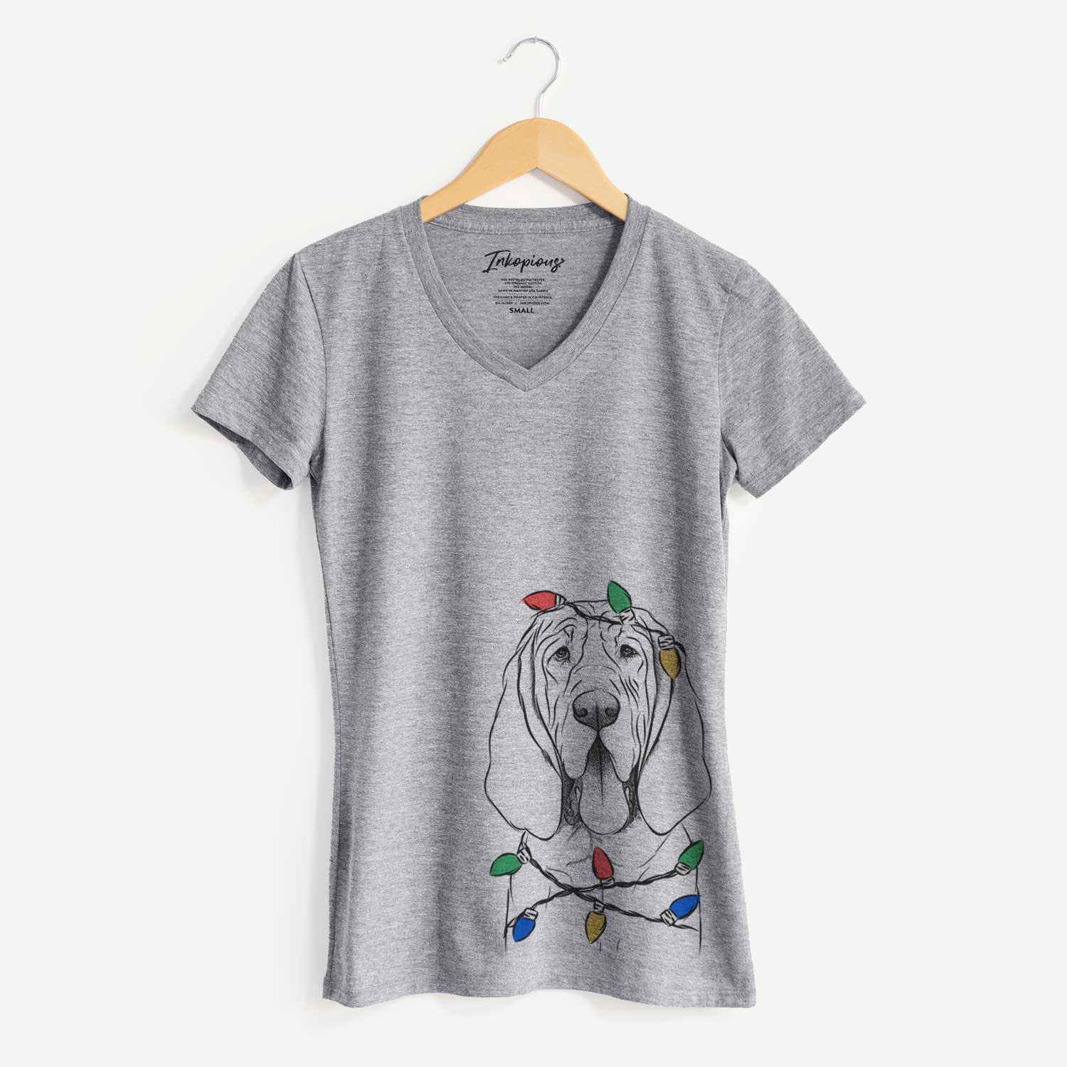 Christmas Lights Earl the Bloodhound - Women's V-neck Shirt