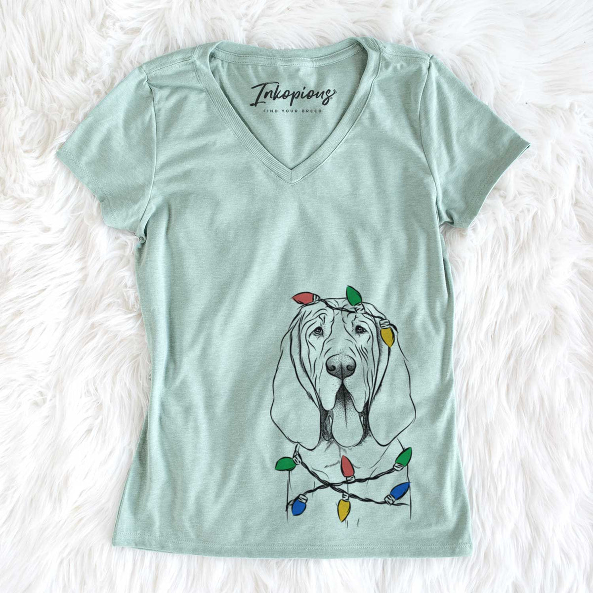 Christmas Lights Earl the Bloodhound - Women&#39;s V-neck Shirt