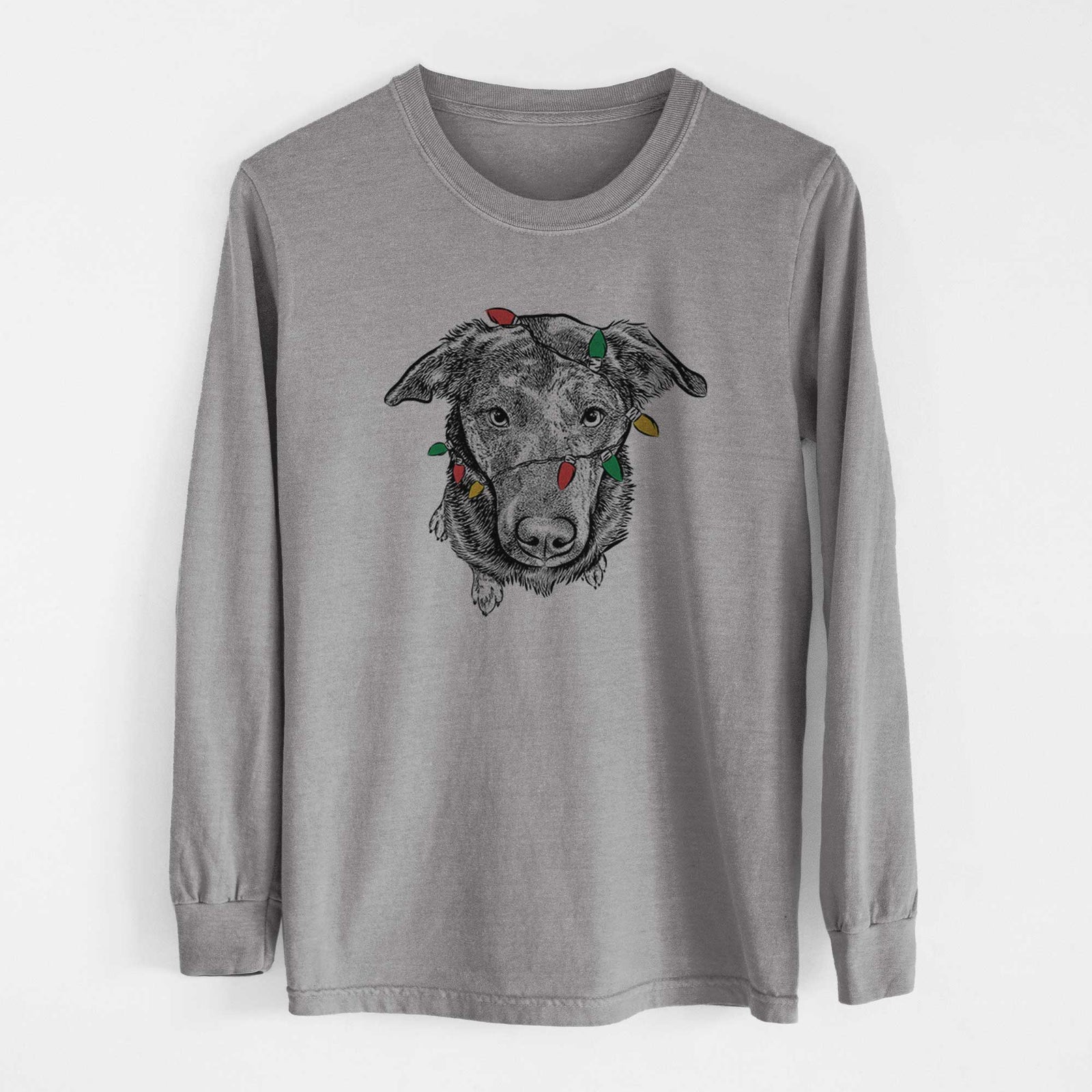 Christmas Lights Echo the Pitbull Beagle Mix - Heavyweight 100% Cotton Long Sleeve
