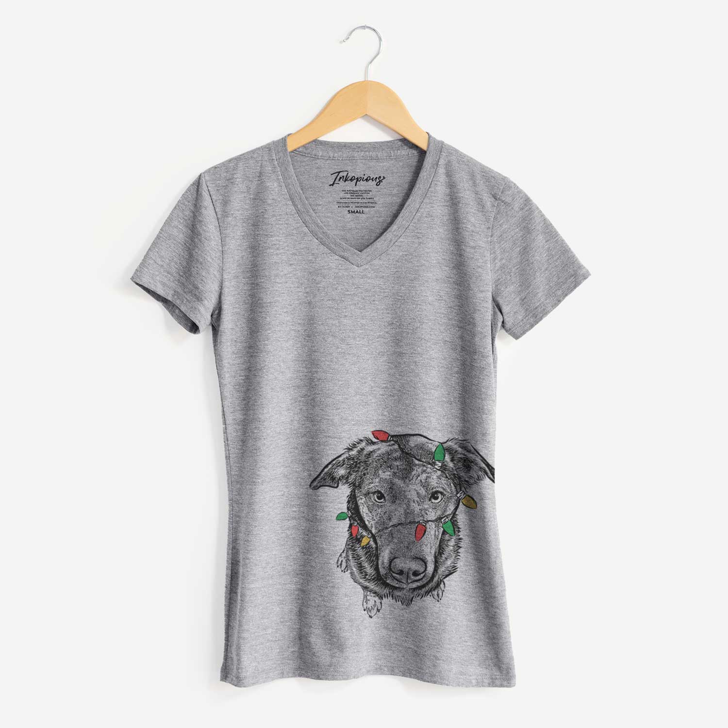 Christmas Lights Echo the Pitbull Beagle Mix - Women's V-neck Shirt