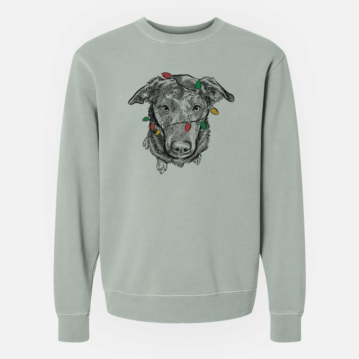 Christmas Lights Echo the Pitbull Beagle Mix - Unisex Pigment Dyed Crew Sweatshirt