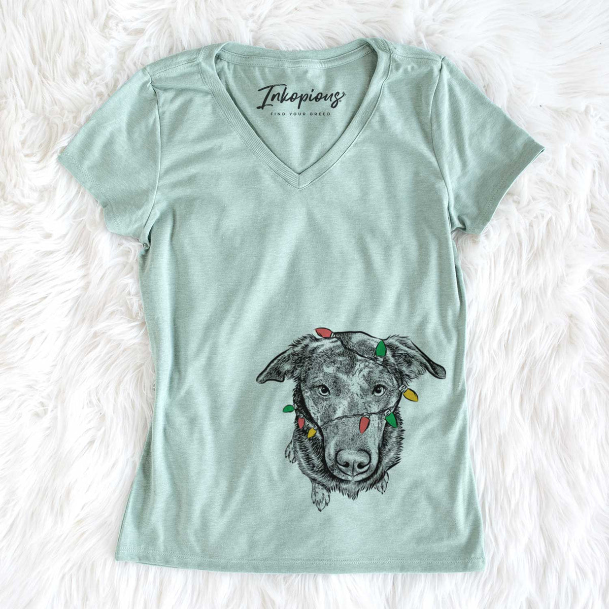 Christmas Lights Echo the Pitbull Beagle Mix - Women&#39;s V-neck Shirt