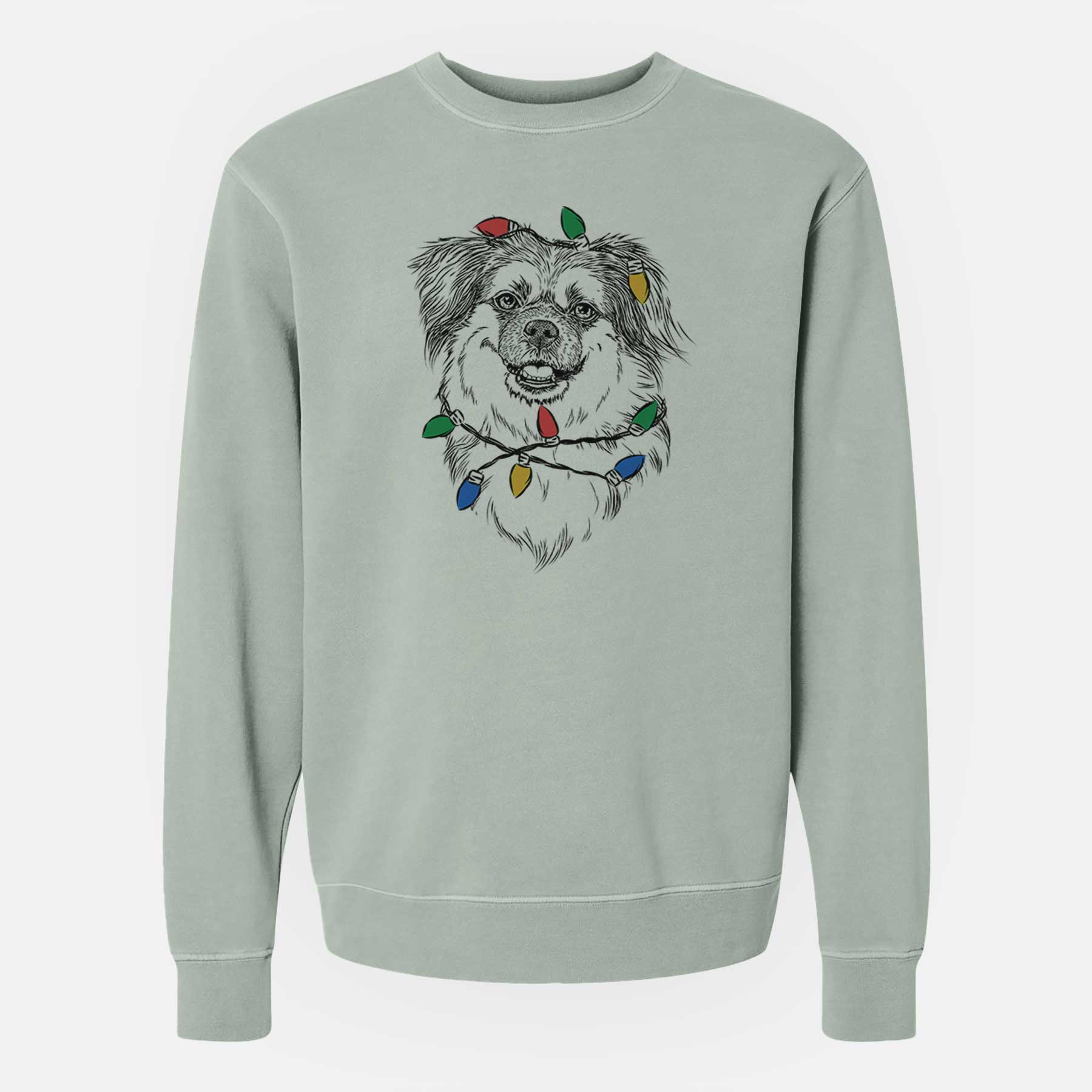 Christmas Lights Ed the Tibetan Spaniel - Unisex Pigment Dyed Crew Sweatshirt