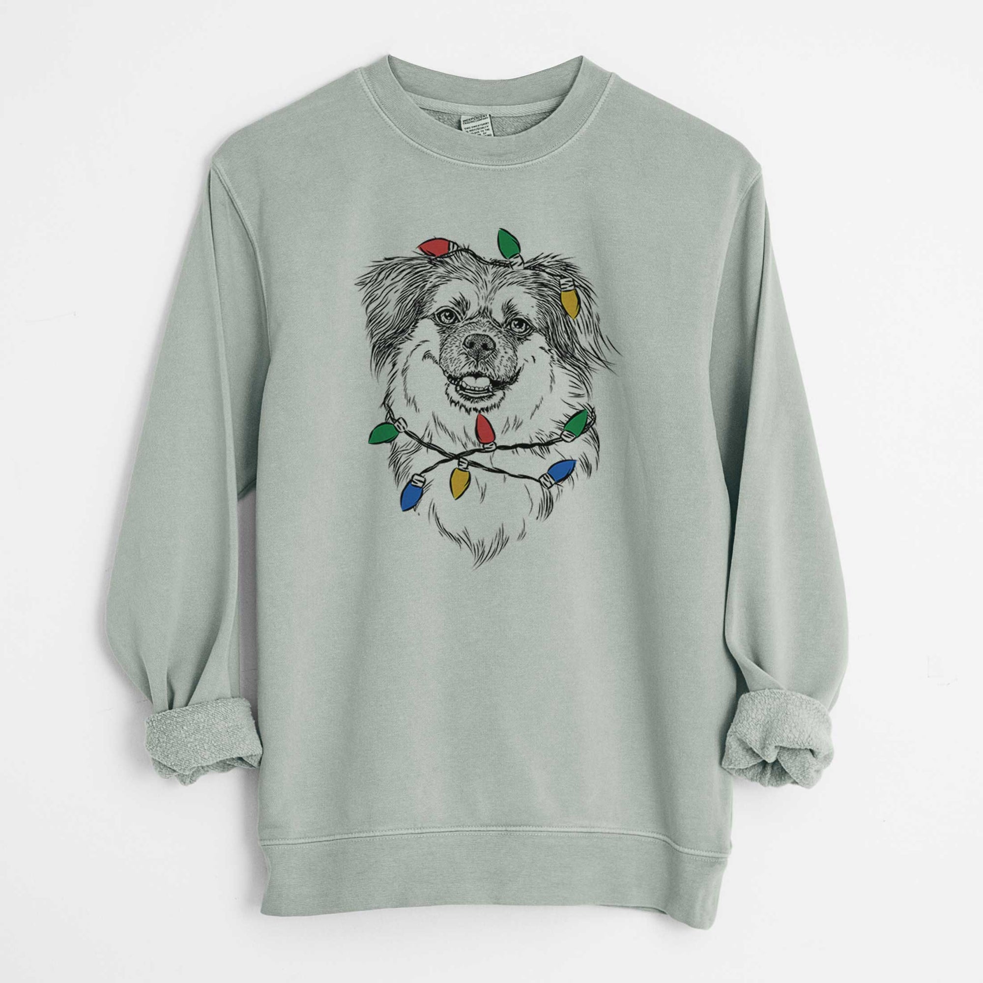 Christmas Lights Ed the Tibetan Spaniel - Unisex Pigment Dyed Crew Sweatshirt