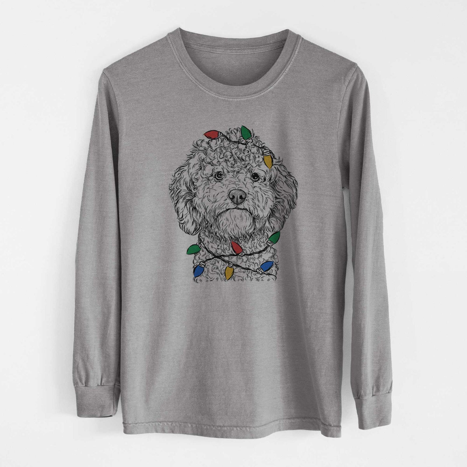Christmas Lights Edgar the Shihpoo - Heavyweight 100% Cotton Long Sleeve