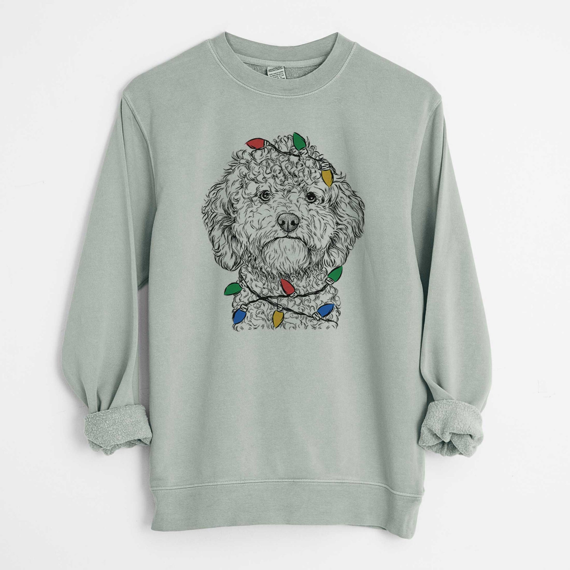 Christmas Lights Edgar the Shihpoo - Unisex Pigment Dyed Crew Sweatshirt