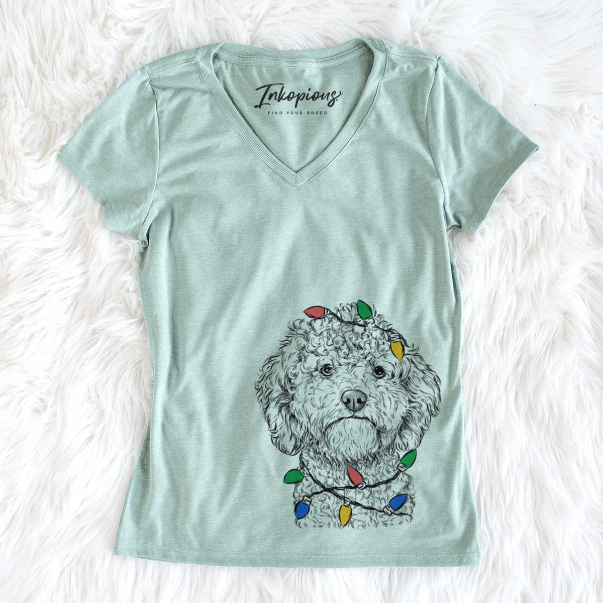 Christmas Lights Edgar the Shihpoo - Women&#39;s V-neck Shirt