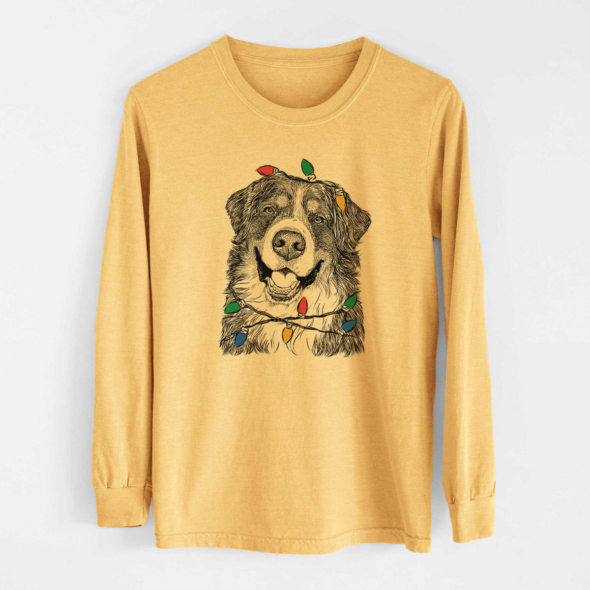 Christmas Lights Eiger the Bernese Mountain Dog - Heavyweight 100% Cotton Long Sleeve